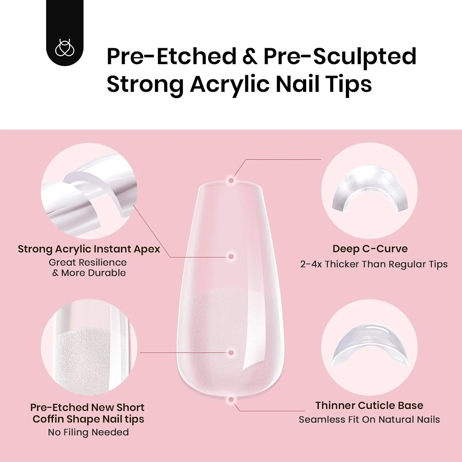 Beetles Tipex Instant Apex Nail Tips, Short Coffin, 192pcs 16 Sizes(00-14)