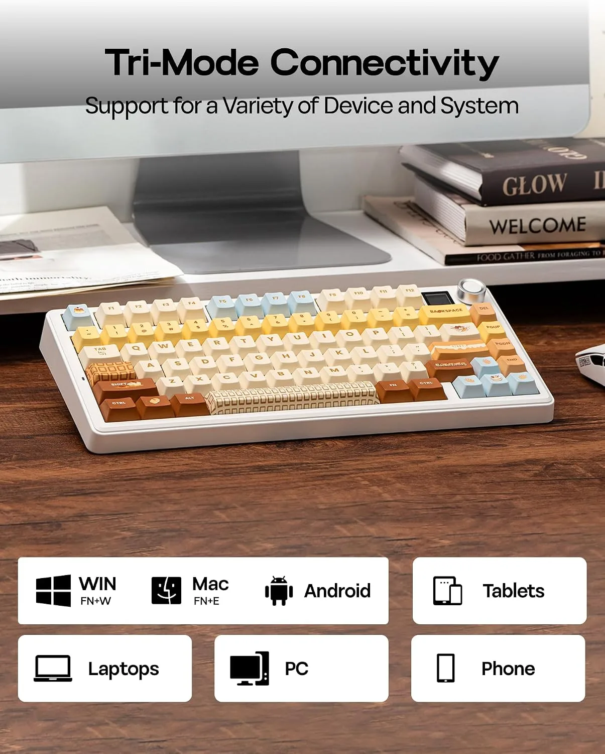 EPOMAKER X Aula F75 MAX Wireless Mechanical Keyboard with TFT Screen and Knob, Gasket Keyboard in 75% Layout, Hot Swappable Gaming Keyboard for PC/Mac/Linux (Caramel)