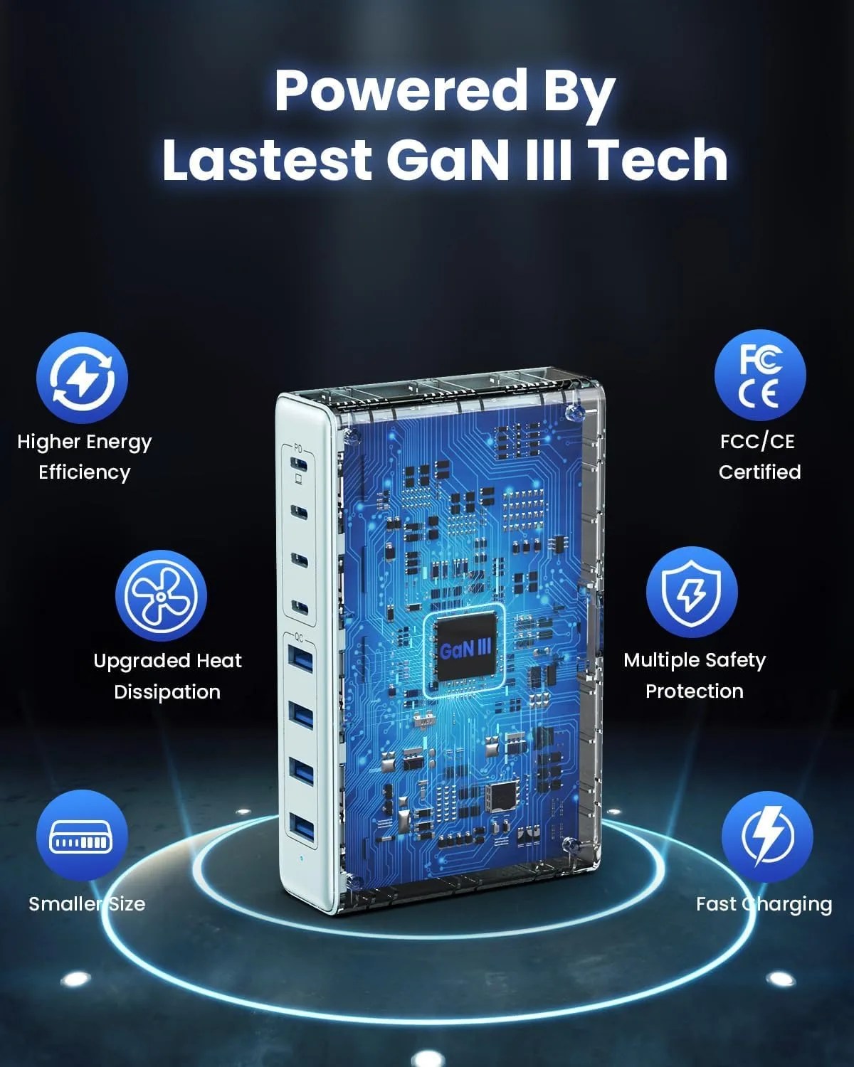 USB C Charger 200W USB C Charger Block,Upgraded GaN III 8-Port Fast Charging Station Hub,PD 65W Laptop Charging Adapter Compatible with MacBook Pro/Air,DELL,Steam Deck,iPhone 16/15/14,Galaxy S23/22
