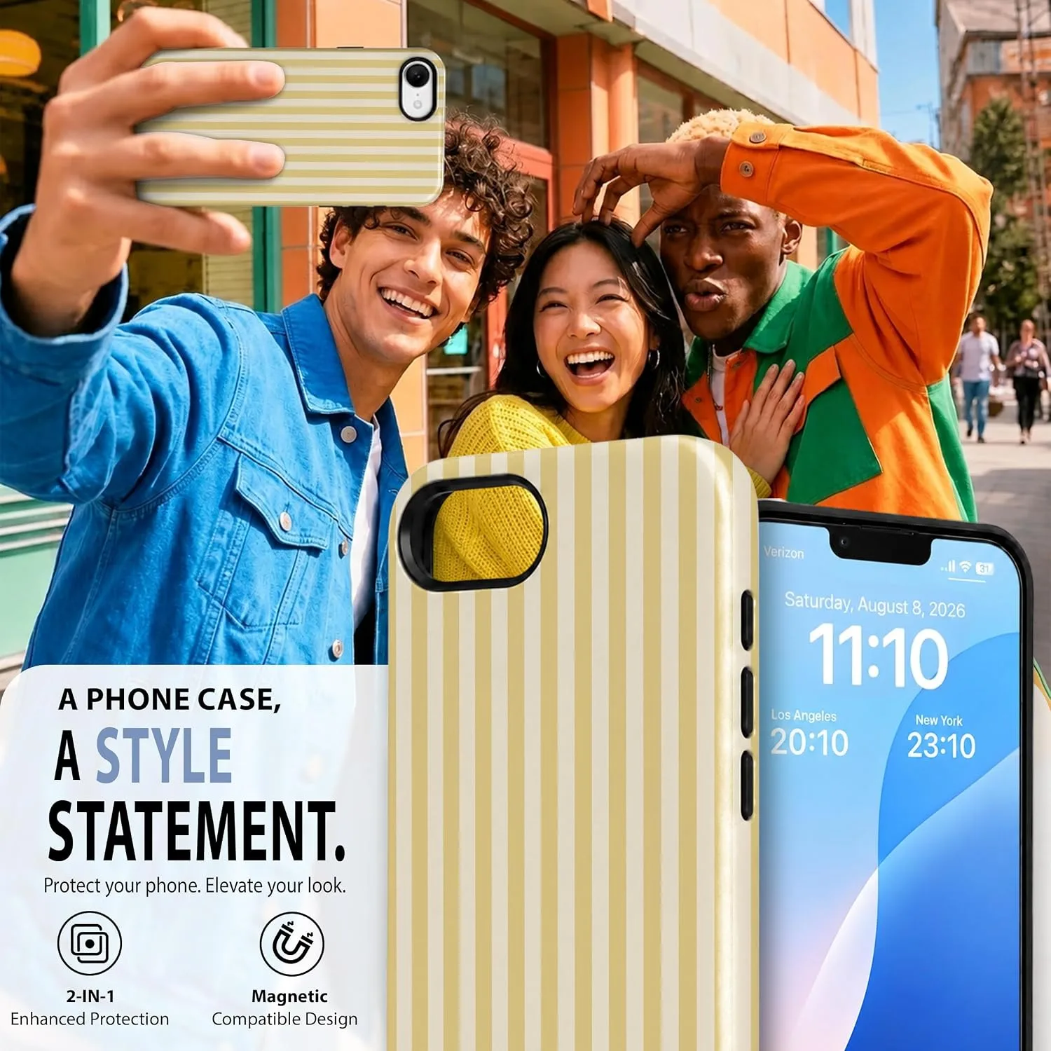 Magnetic for iPhone 16e/17e Phone Case, Butter Yellow Striped