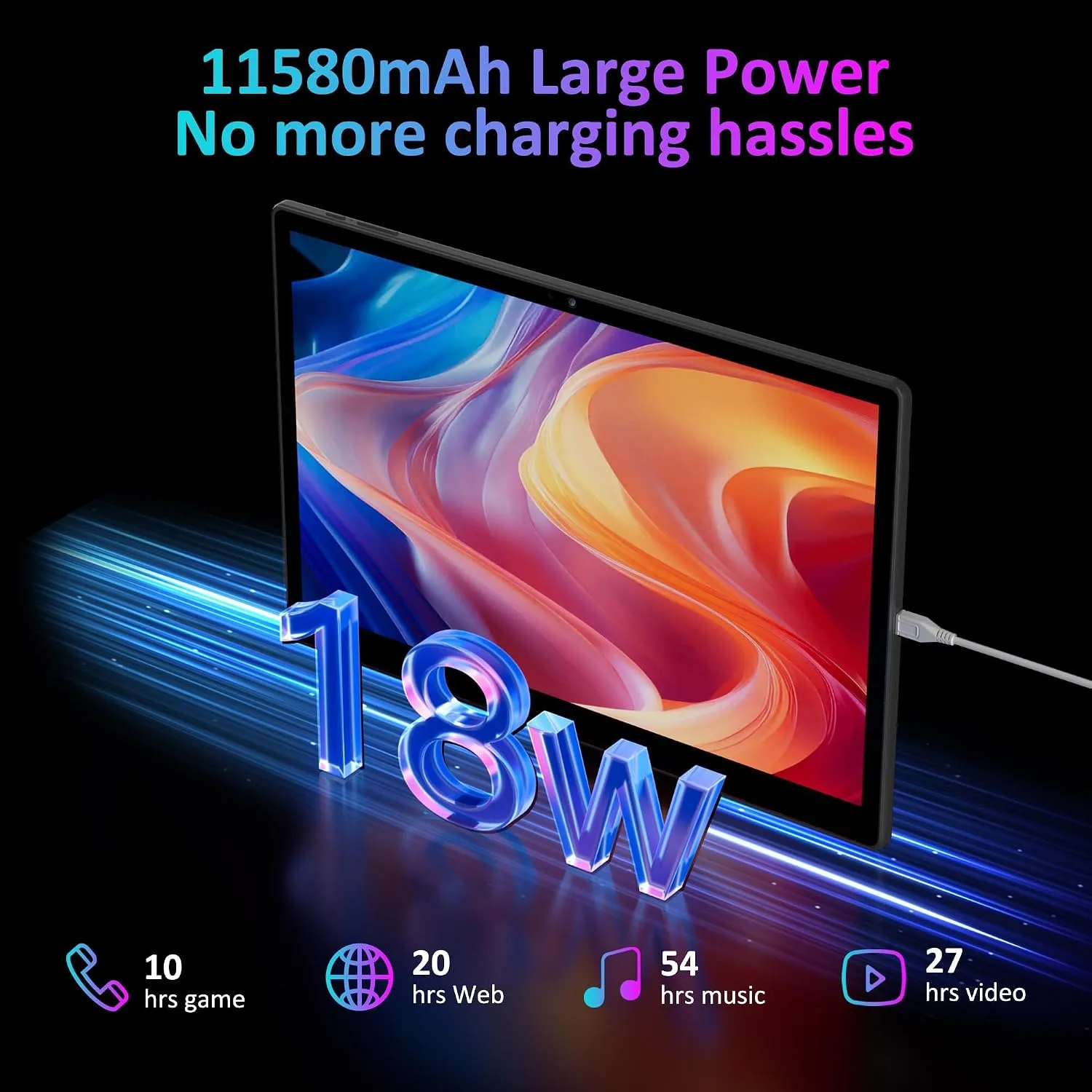 Tablet 14 Inch Android 16 Tablets, 2000*1200 IPS Display Tablets, 256GB Storage (Expand to 2TB) + 36GB,11580 mAh 18W PD Fast Charger, 8 Core CPU,4 Speakers, 5G WiFi, 8+13MP, Tablet with Case - Black