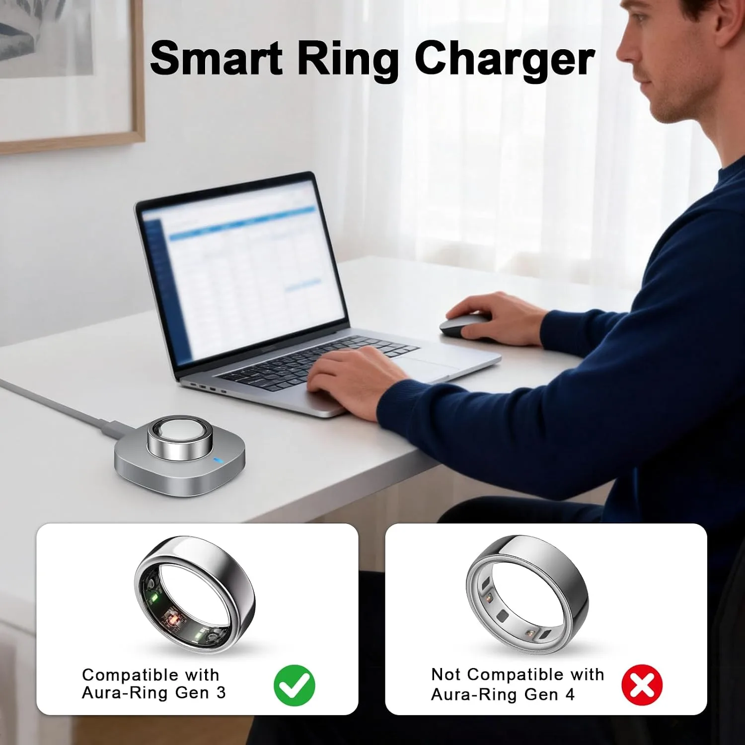 Charger Compatible with Aura-Ring Gen 3-Size 13