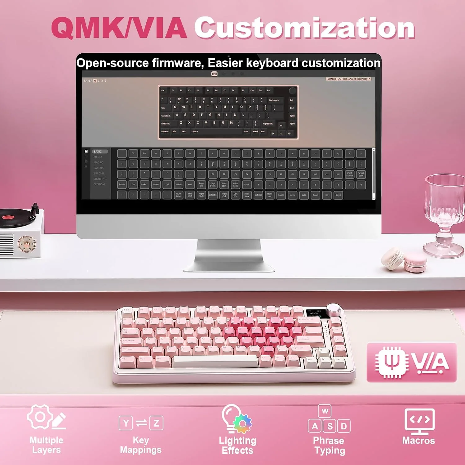 YUNZII B75 PRO MAX 75% Mechanical Keyboard (Pink Heart, Milk Switch)