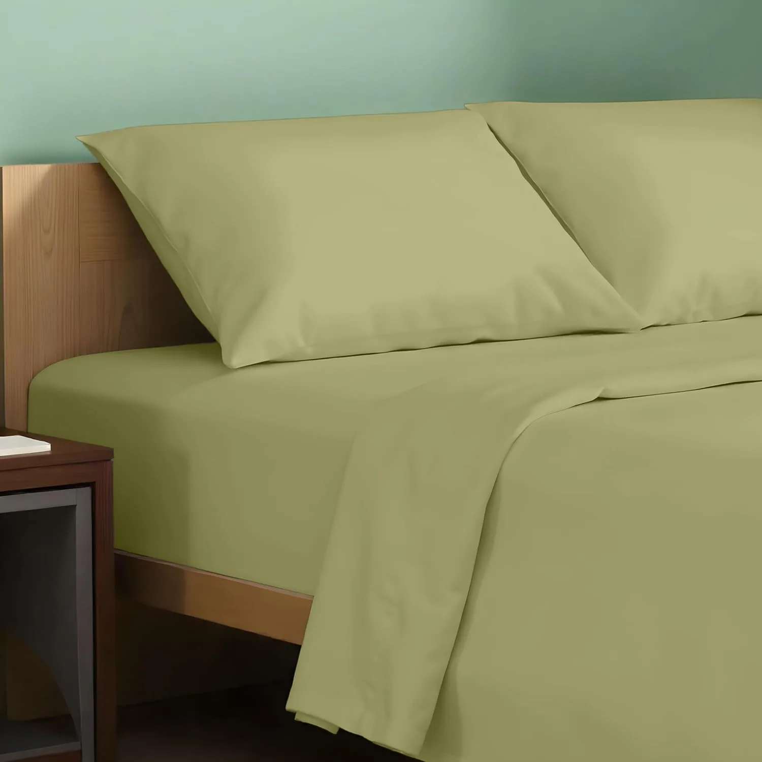 TEXAS LINEN CO. 100% Organic Cotton Sheets King Size - 4 PC Organic Cotton King Size Percale Weave Sheet Set, Soft, Cooling, Crisp & Breathable, 16" Deep Pocket Hotel Quality Bedding Set - Sage Green