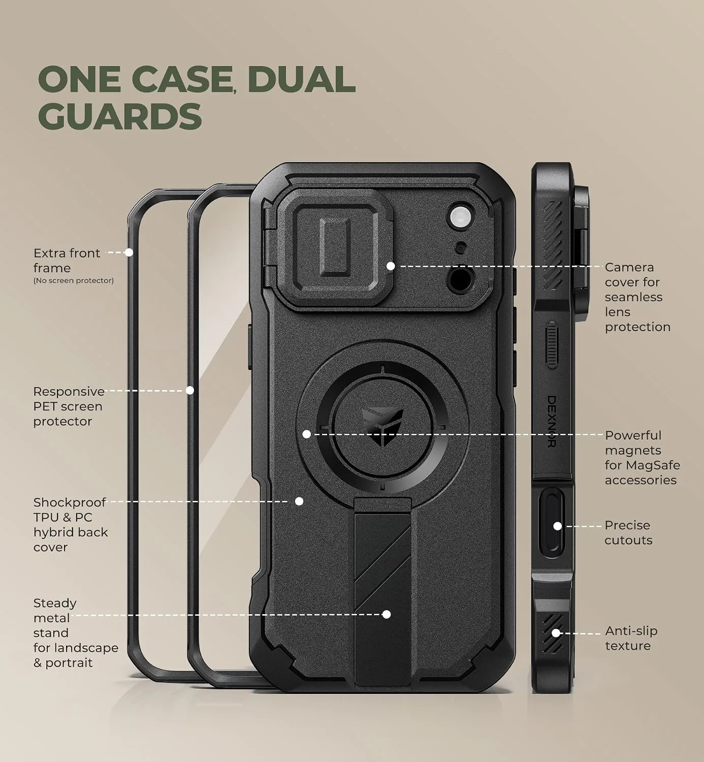 Dexnor for iPhone 18 Pro Max Case/iPhone 17 Pro Max Case, Black