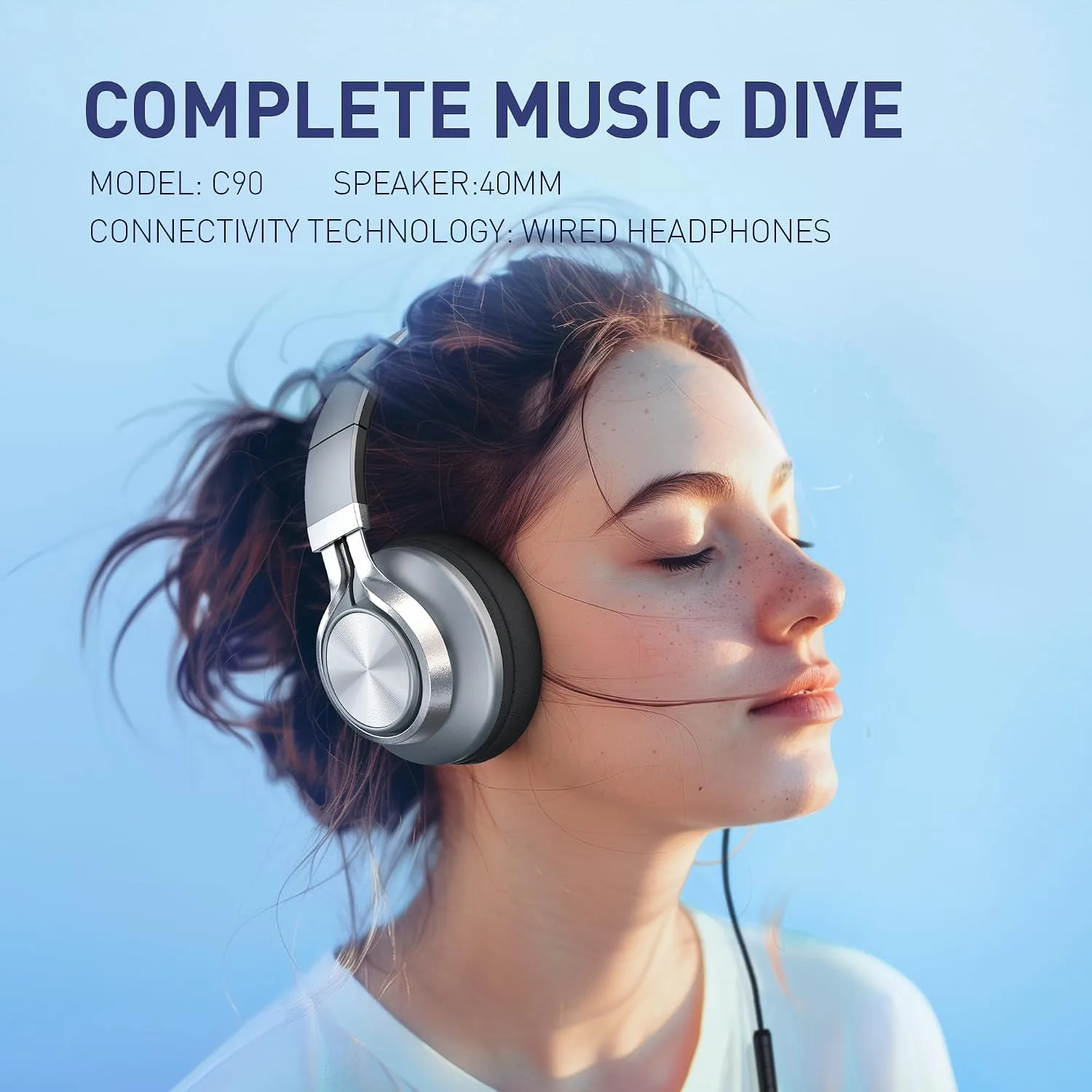 AILIHEN C90 Wired Headphones with Mic Volume Control Noise Isolating Grey