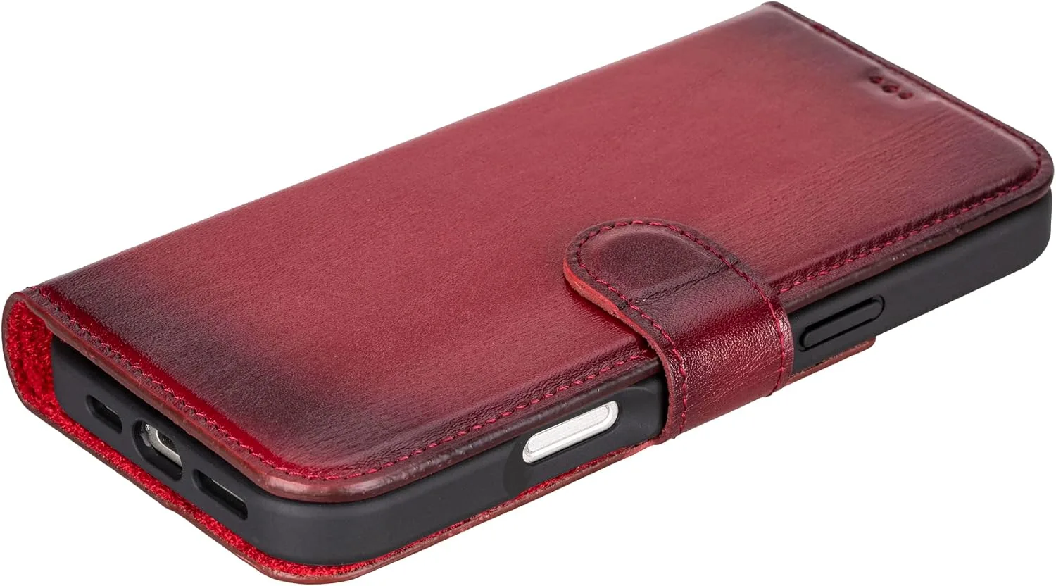 VENOULT Wallet Case for iPhone, Full Grain Genuine Turkish Leather, Magnetic Detachable, RFID 4 Card Slots, Business Style, Compatible with MagSafe (Cranberry, iPhone 16 Pro)