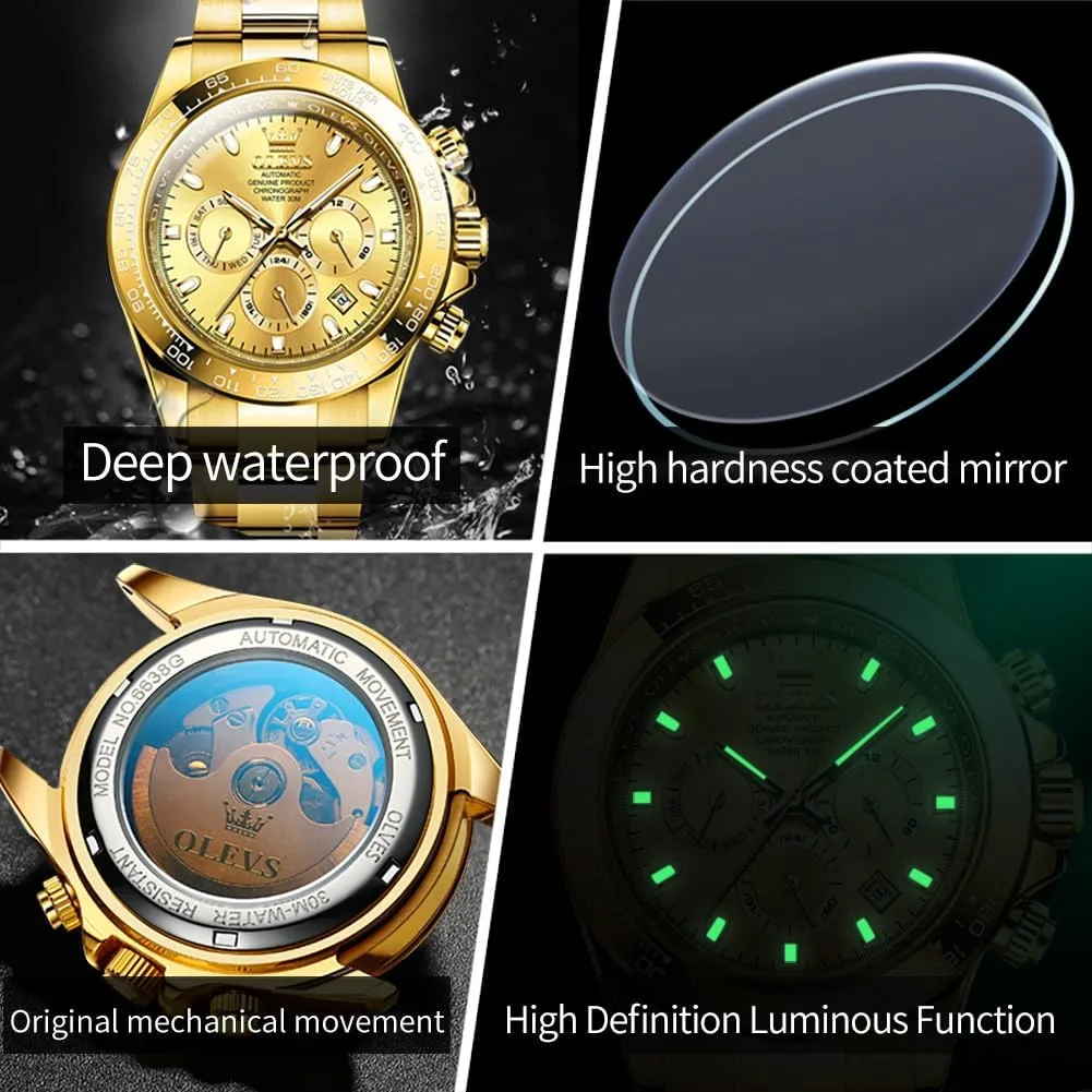 OLEVS Automatic Gold Watches for Men Luxury Classic Stainless Steel