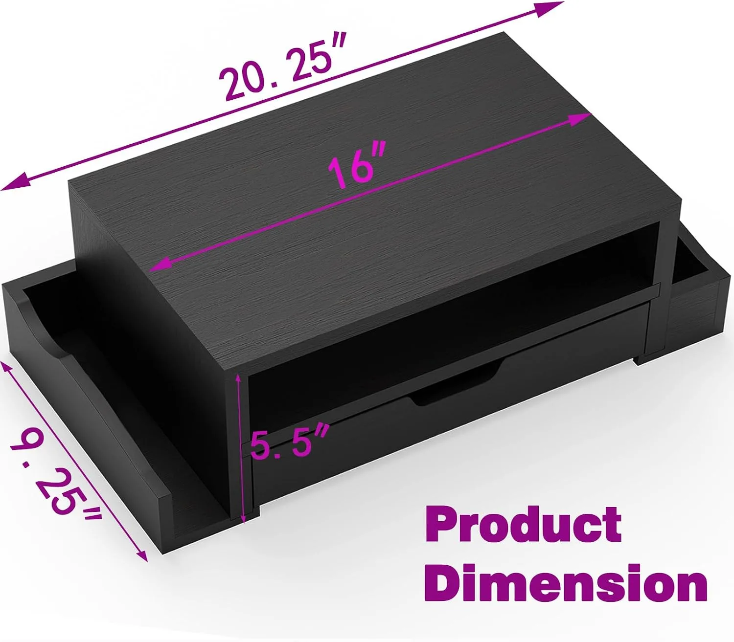 Simple Trending Wood Monitor Stand Riser, Desktop Oraganizer, Black