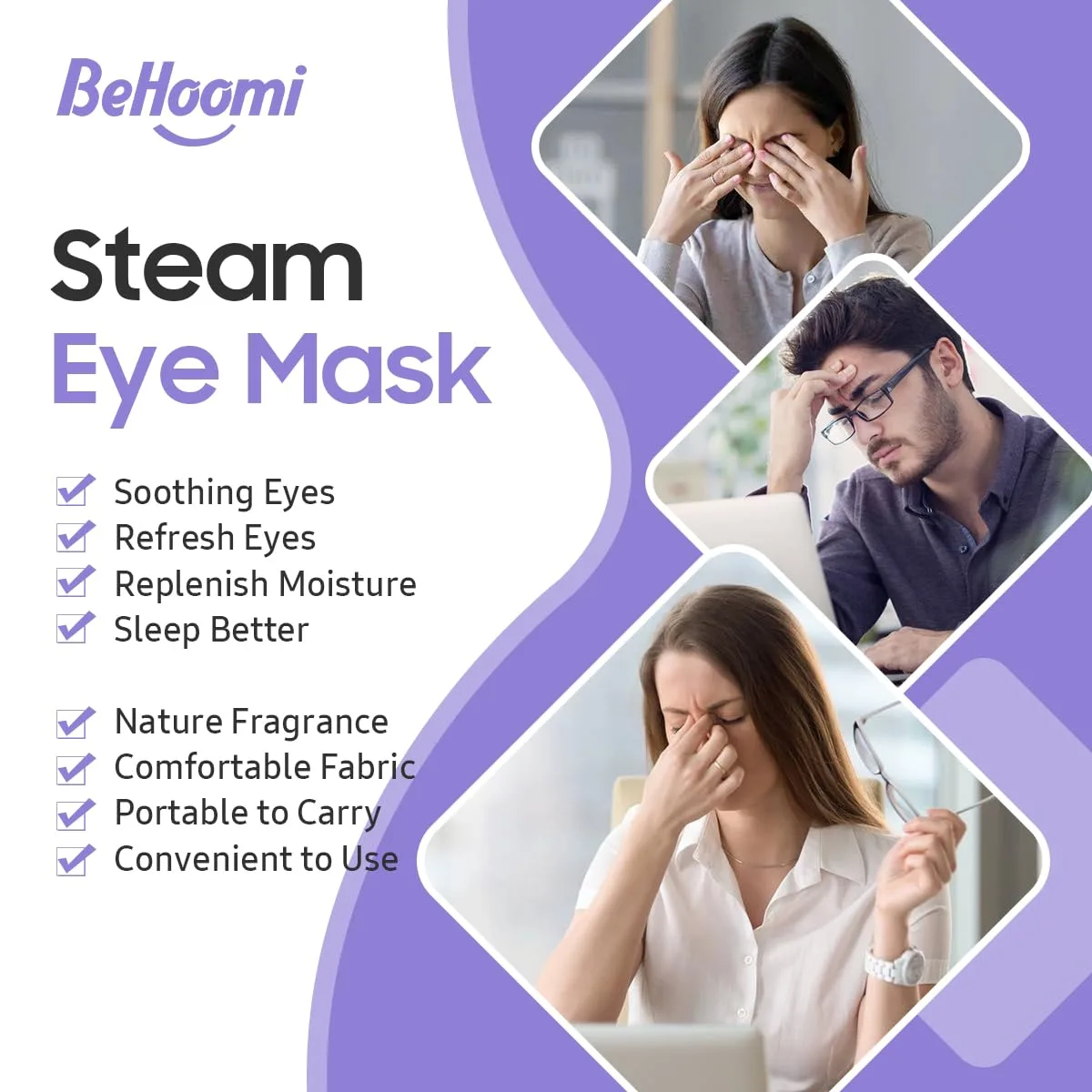 BeHoomi 30Packs Steam Eye Mask, Heated Eye Mask for Dry Eyes, Lavender
