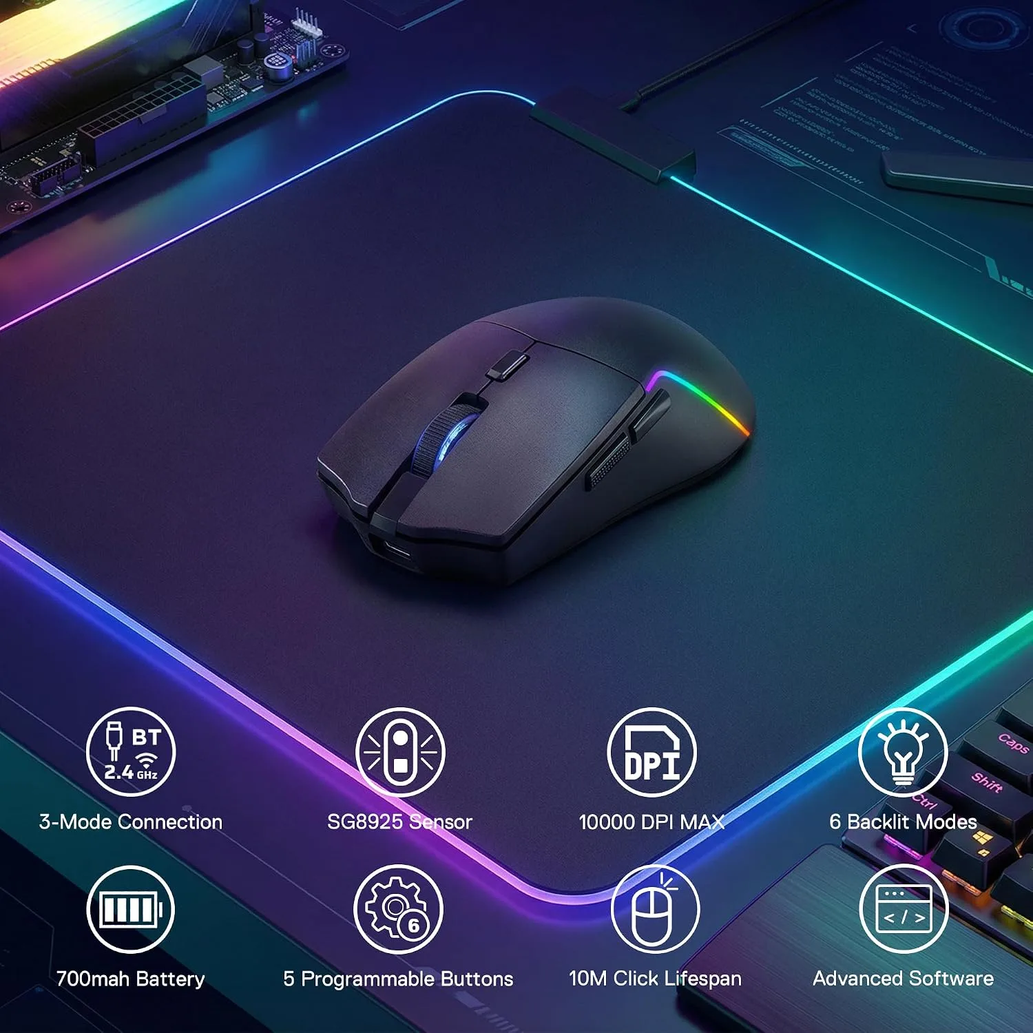 Redragon M730 PRO Wireless Lightweight RGB Gaming Mouse 10000 DPI