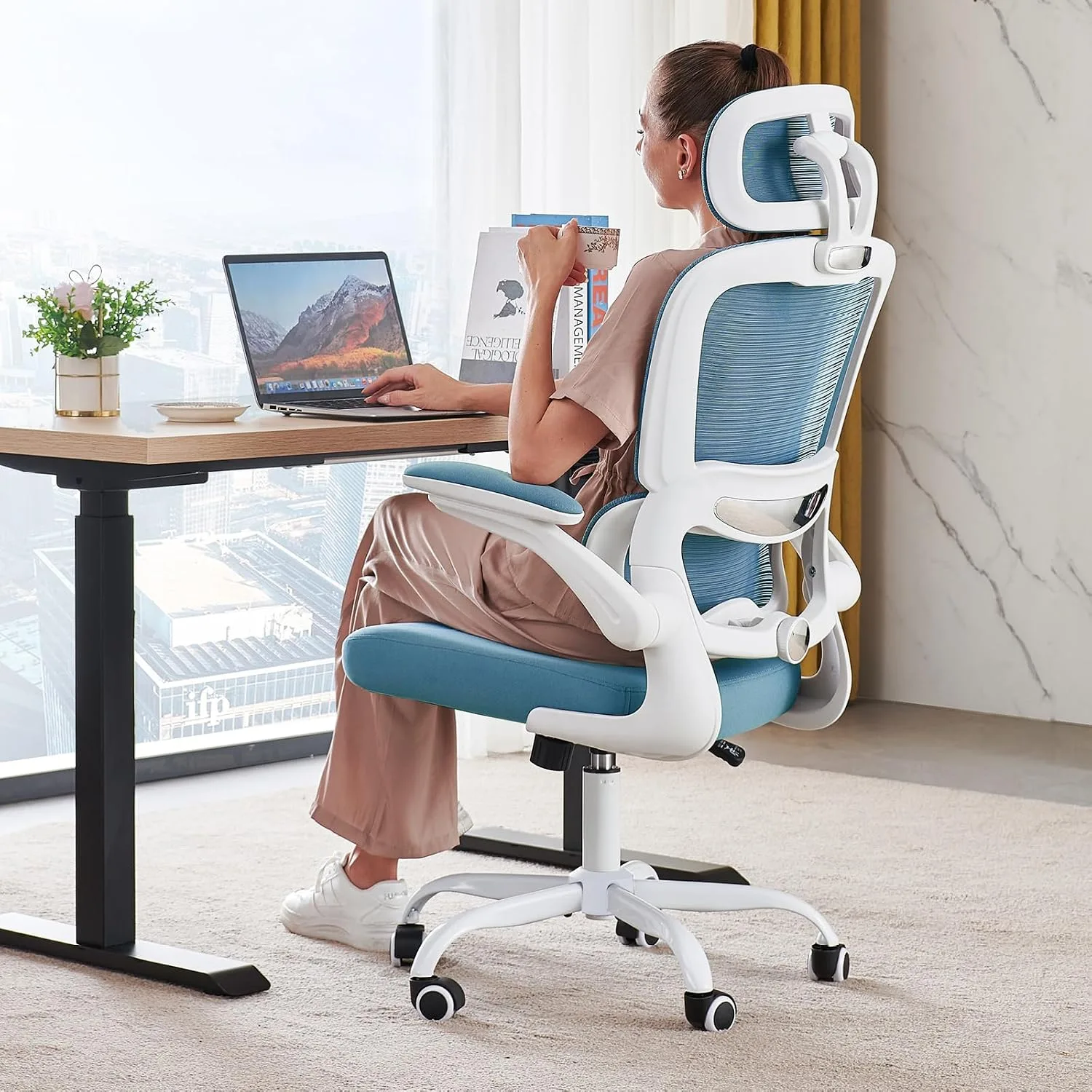 TRALT Office Chair Ergonomic Desk Chair with Lumbar Support Sky Blue, 1