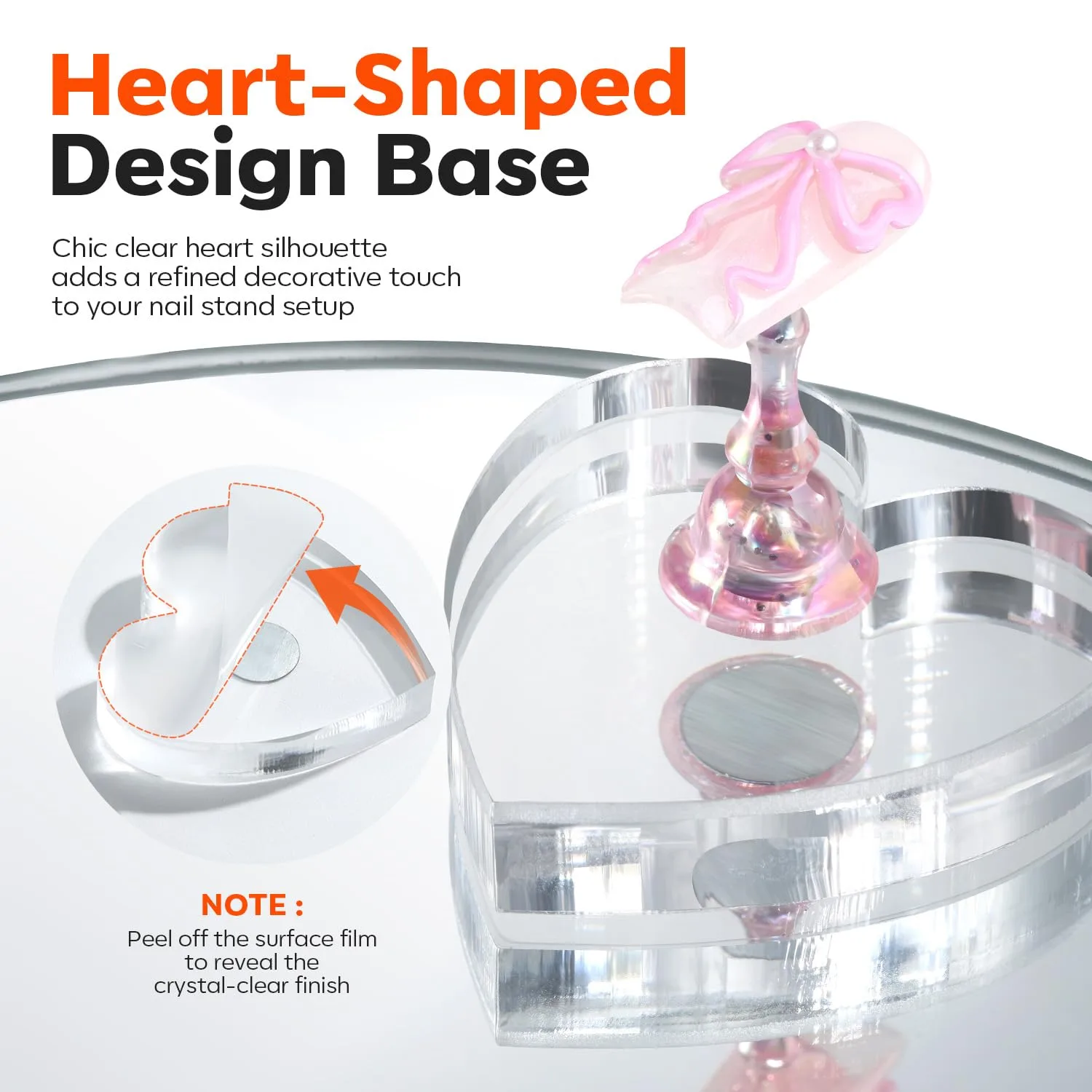 Modelones Nail Stand Aurora Pink Magnetic Heart Nail Holders for Nail Tips