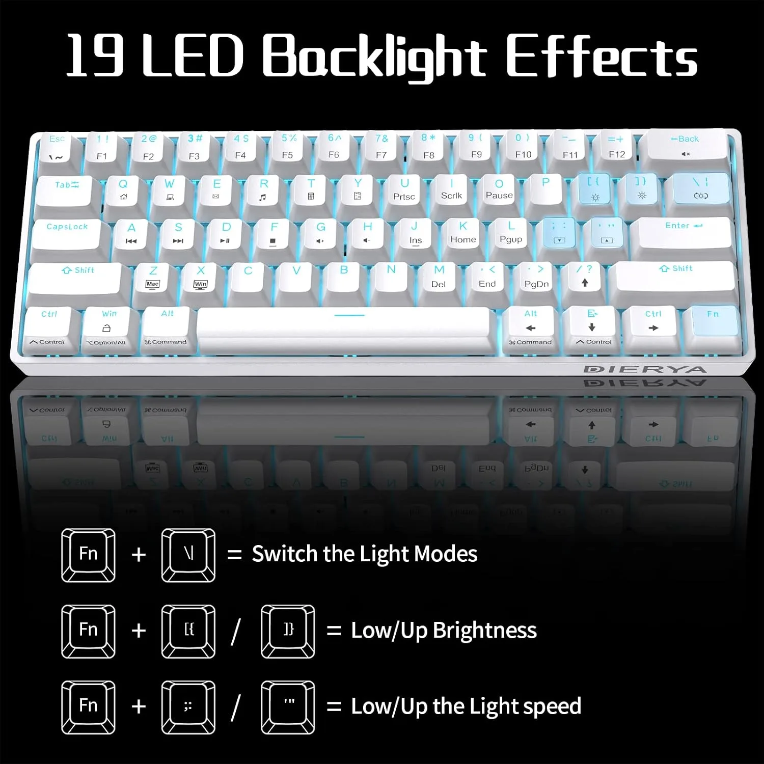 DIERYA 60% Mechanical Keyboard, DK61se Wired Gaming Keyboard with Blue Switches, LED Backlit Ultra-Compact 61 Keys Mini Office Keyboard for Windows Laptop PC Gamer Typist（White）