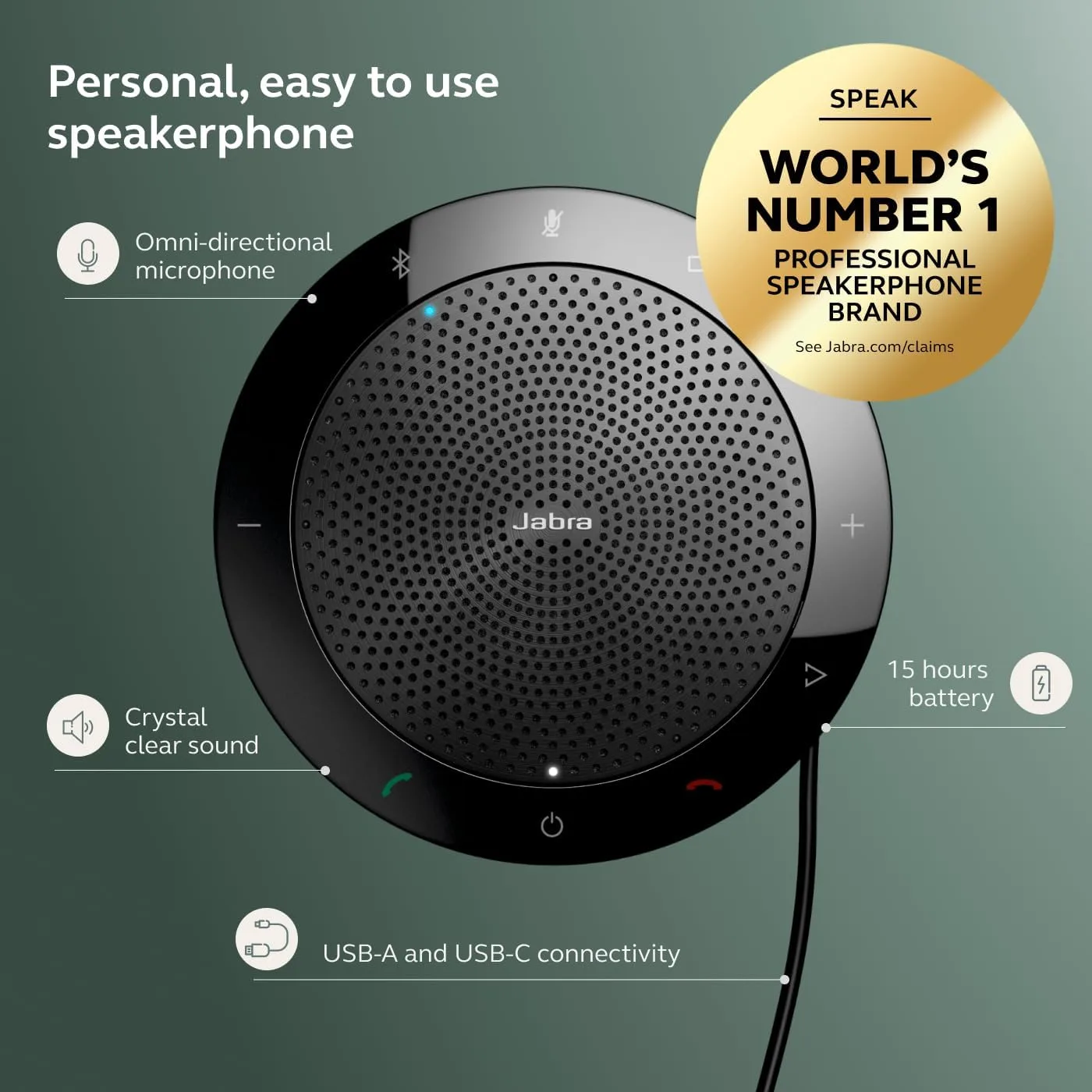 Jabra Speak 510 (2025 Edition) Portable USB Bluetooth Speaker, Black