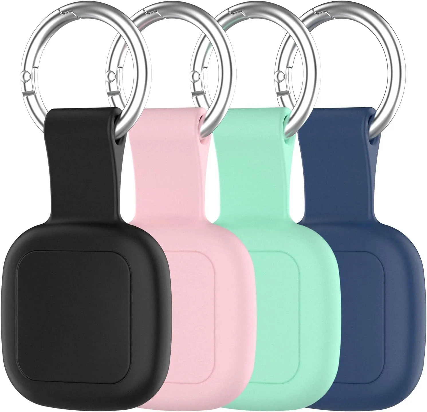 DDJ Waterproof Silicone Case for UGREEN Tracker Tags (iOS Only), 4-Pack with Key Ring, Shockproof & Non-Slip, Full-Coverage Design, Scratch Resistant, for Pets, Keys, Bags, Black/Pink/Mint/Navy