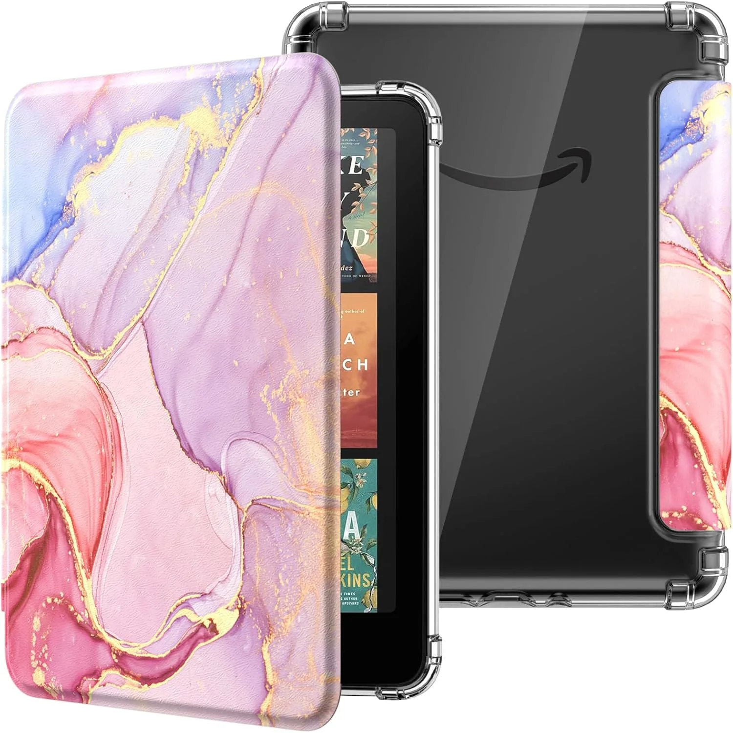 MoKo Case for Kindle Paperwhite 12th Gen & Colorsoft 2024,Pink Gold Marble
