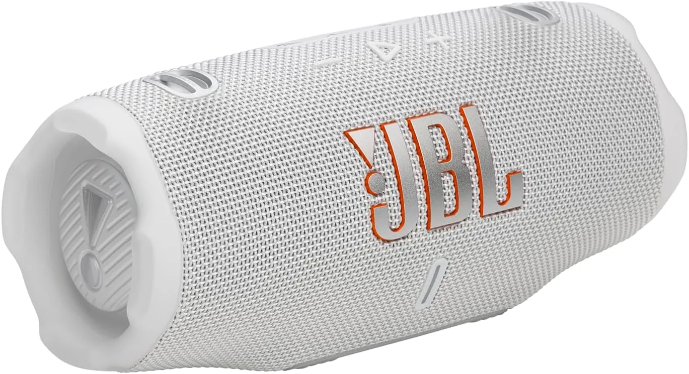 JBL Charge 6 - Portable Waterproof & Drop-Proof Bluetooth Speaker, Bold Pro Sound with AI Sound Boost, 28Hrs of Playtime, Built-in powerbank & Comes with a Sturdy/Removable Carrying Strap (White)