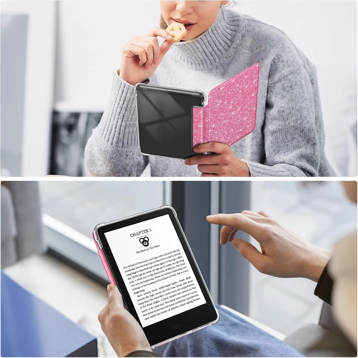 Fintie Slim TPU Case for 6" Kindle 11th Generation 2024/2022,GlitterMagenta