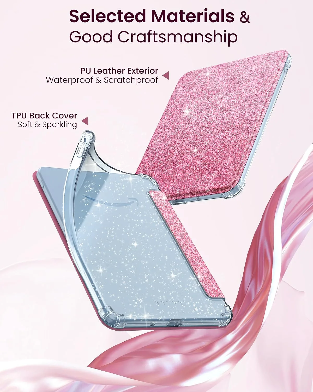 MoKo Case for 6" Kindle Basic 12th Generation 2026, Glitter Pink