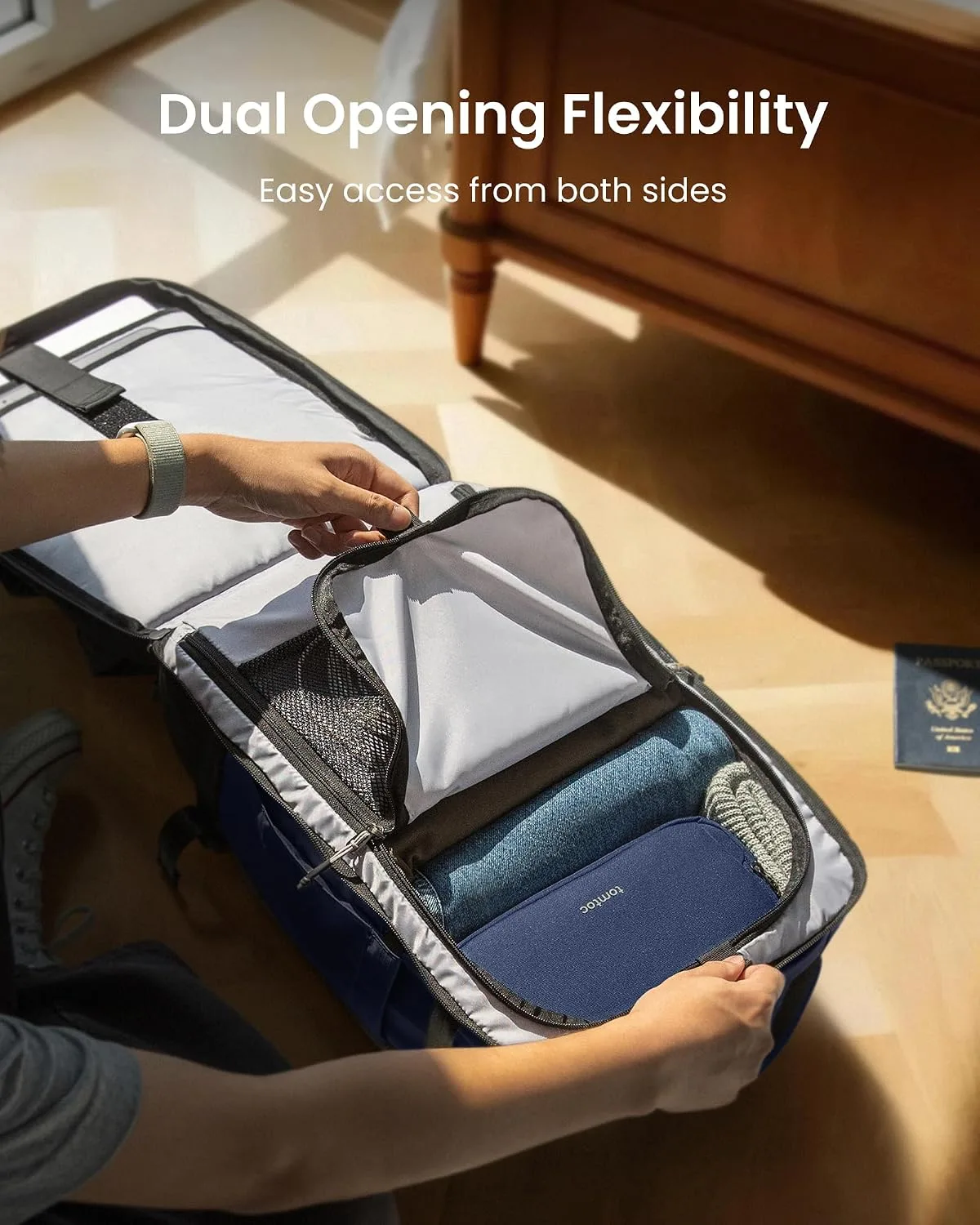 tomtoc Travel Backpack 40L, TSA Carry On Bag Flight Approved, PFAS Free