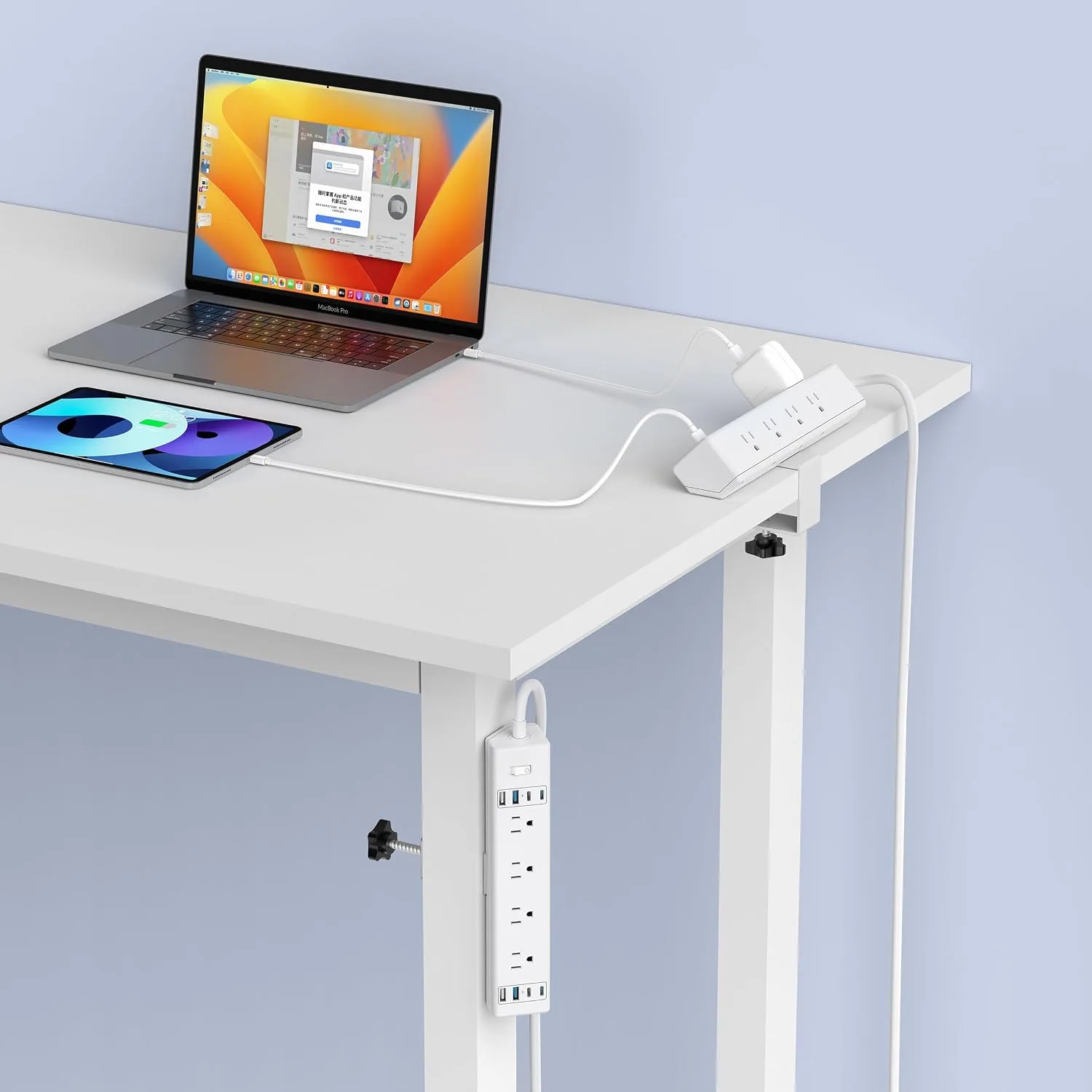 Jgstkcity Desk Clamp Power Strip 40W USB C,8 Outlets,8 USB,6FT,White