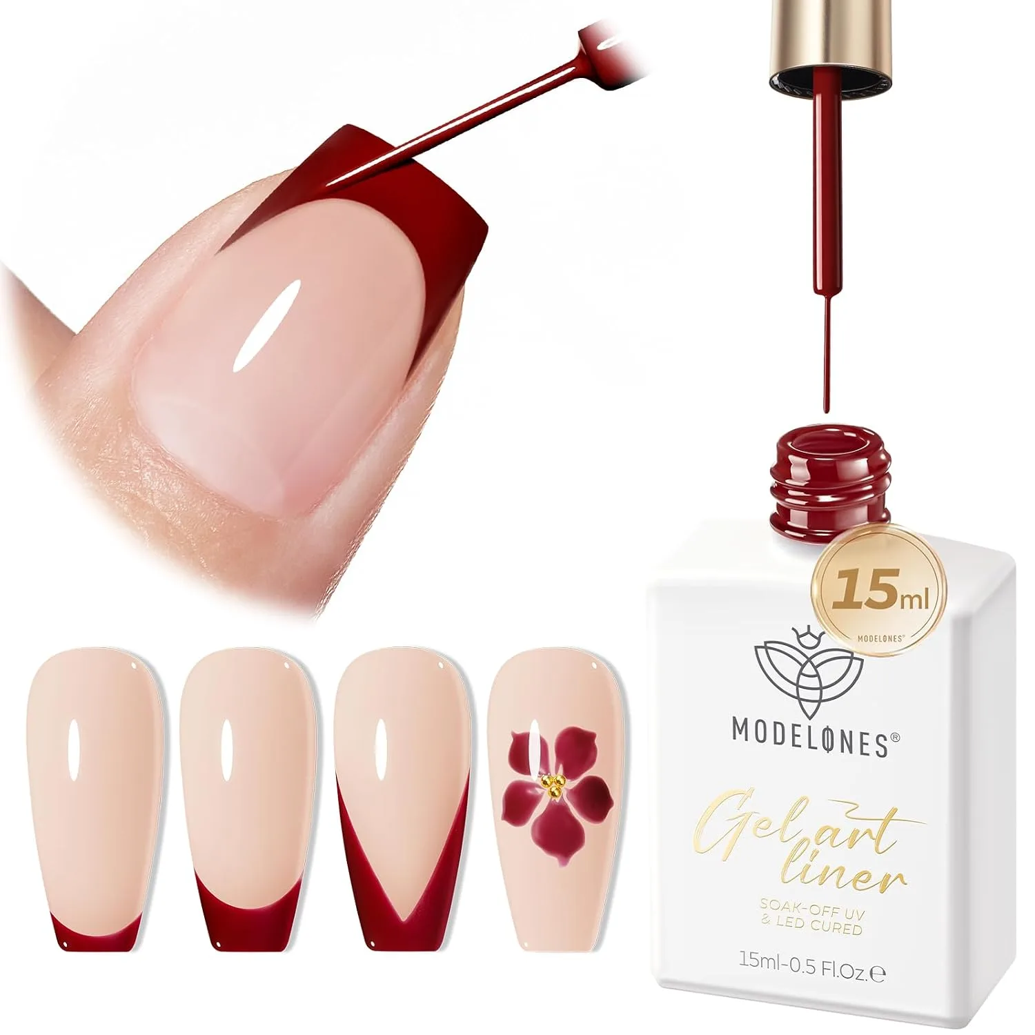 Esmalte Gel para Nail Art Modelones Burgundy French Tip Liner 15ml