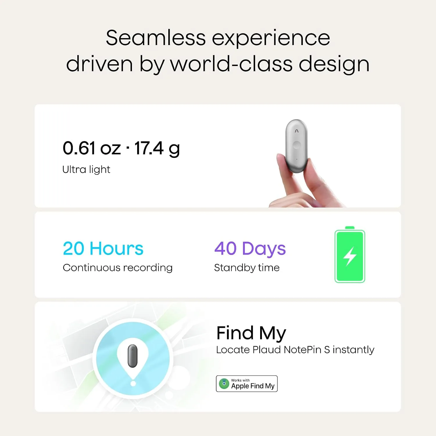 Plaud NotePin S Wearable AI Voice Recorder, Transcribe & Summarize, Silver