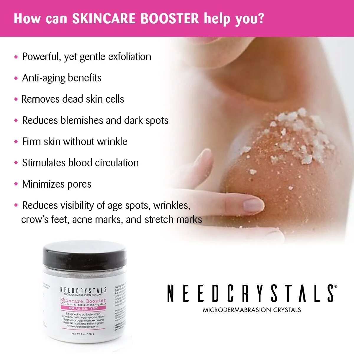 NeedCrystals Microdermabrasion Crystals 8 oz | DIY Face Scrub | Natural Facial Exfoliator for Dull or Dry Skin Improves Acne Scars, Blackheads, Pore Size, Wrinkles, Blemishes & Skin Texture