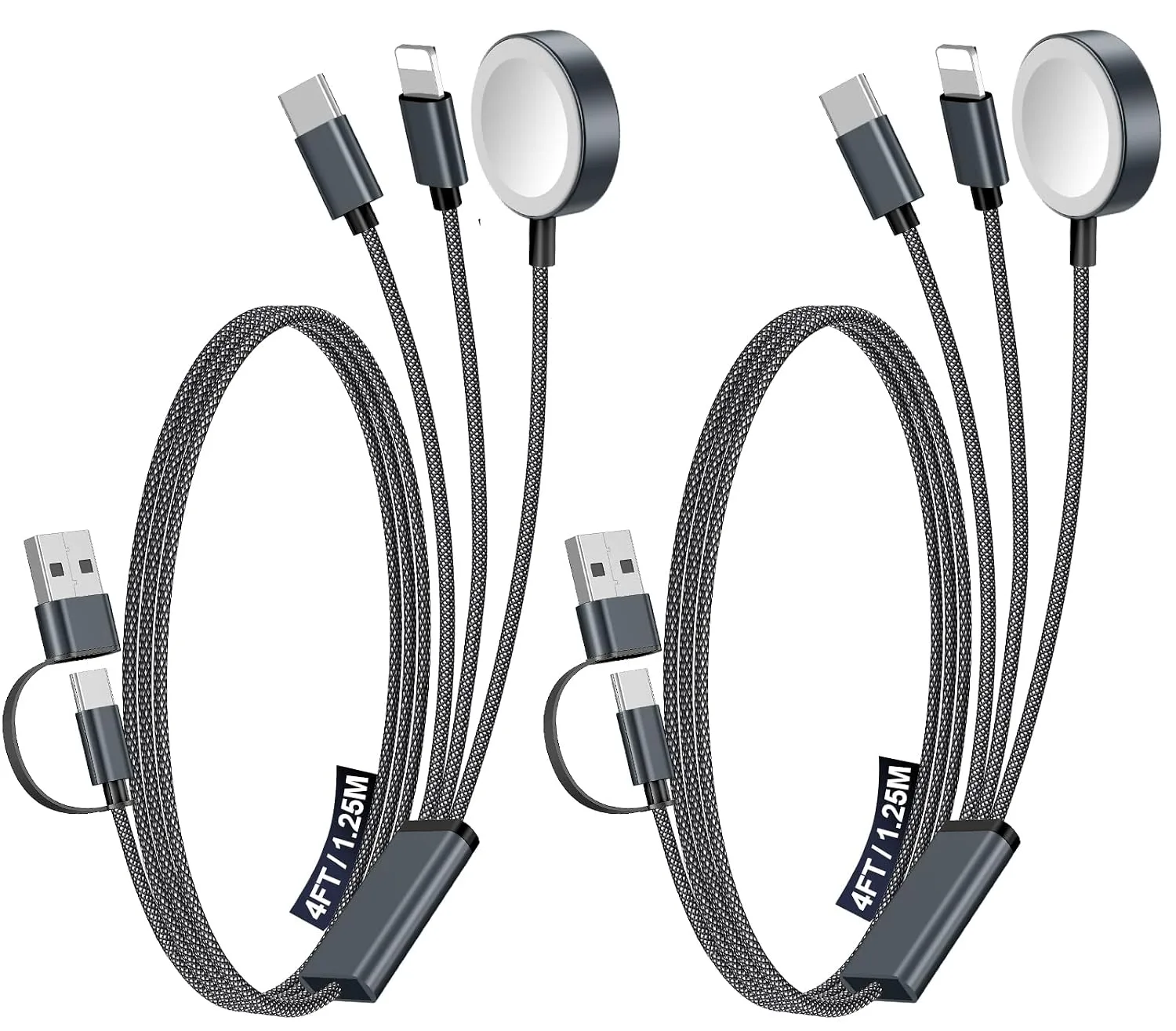 2Pack Travel Essentials for Apple Watch Charger,3-in-2 Multi Charging Cable