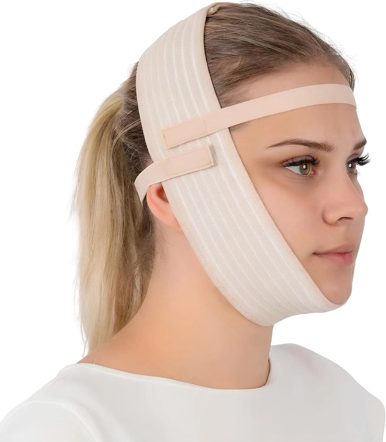 Post Surgery Facial Compression Garment Chin Strap Band, Double Chin Face Wrap Tape, Jawline Exerciser, Face Slimmer, Jowl Tightening, Chin Lifting Belt
