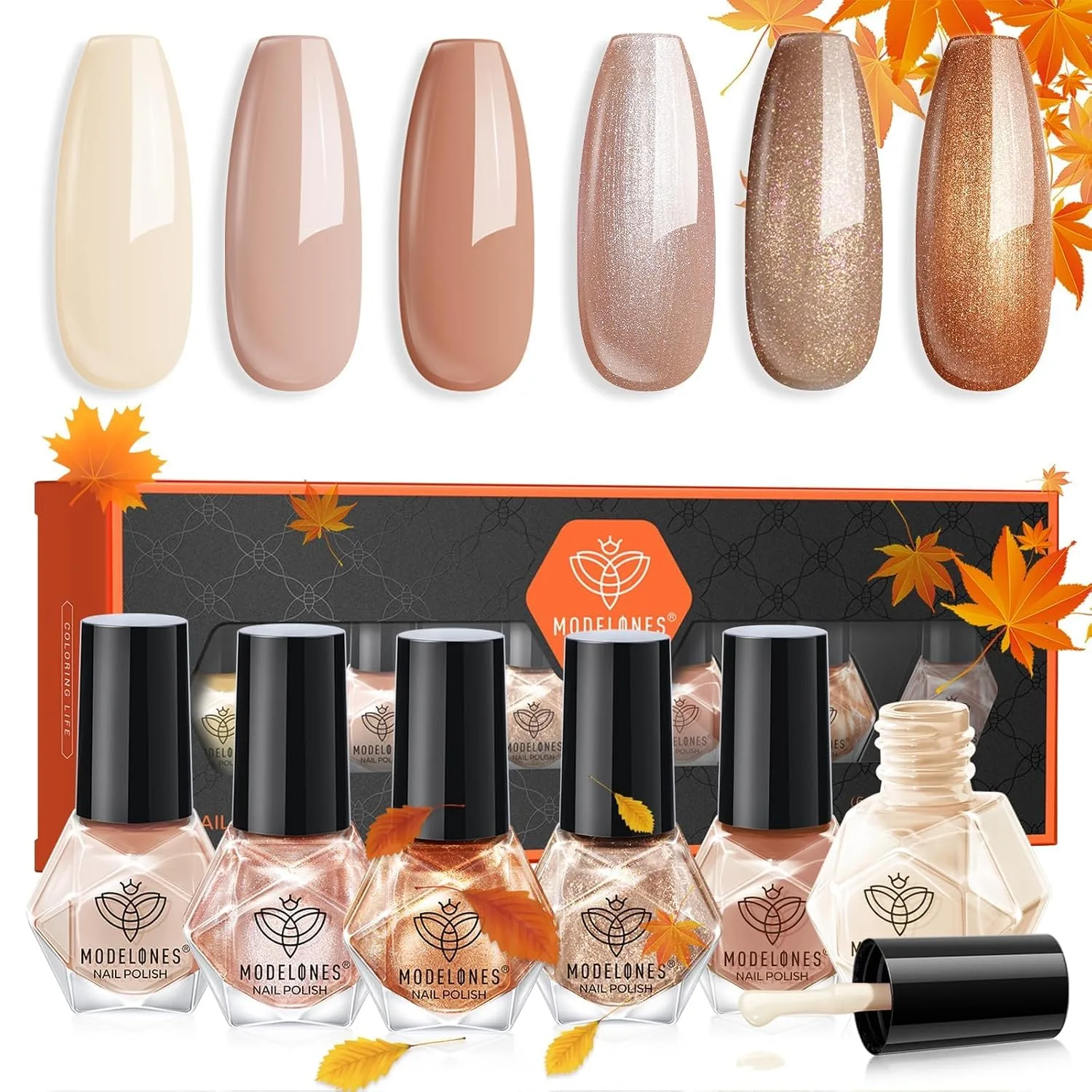 modelones Fall Nail Polish, 6 Colors Quick Dry Nude Brown Nail Polish Set