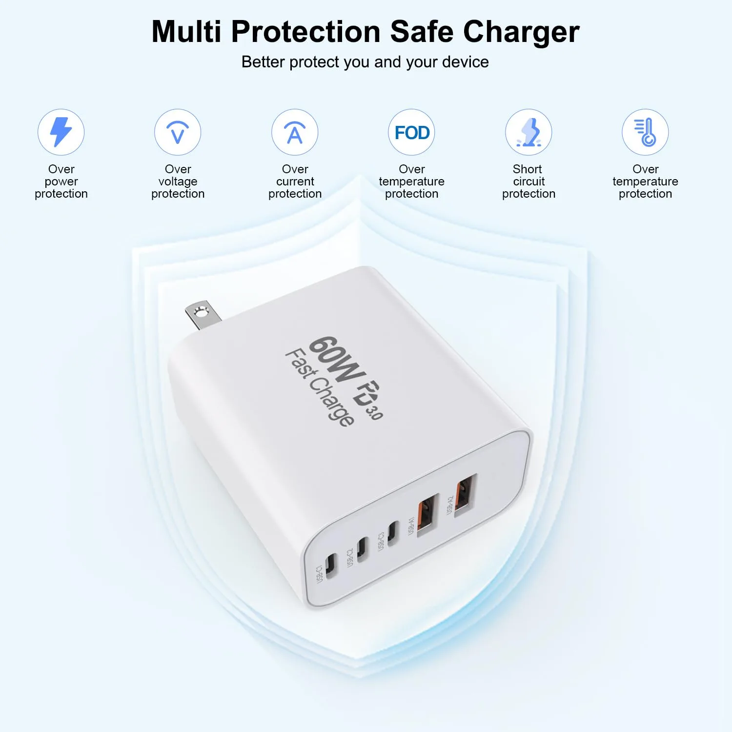 3 Pack Apple 17 Pro Max Charger Fast Charging,PD 60W 5 in 1 Multiport USB C Wall Charger Block Fast Charging, iPhone 16 Plug Cube Quick Charge for iPhone17 Air/16/16e/16 Pro/15Pro Max/14/13/12/11/iPad