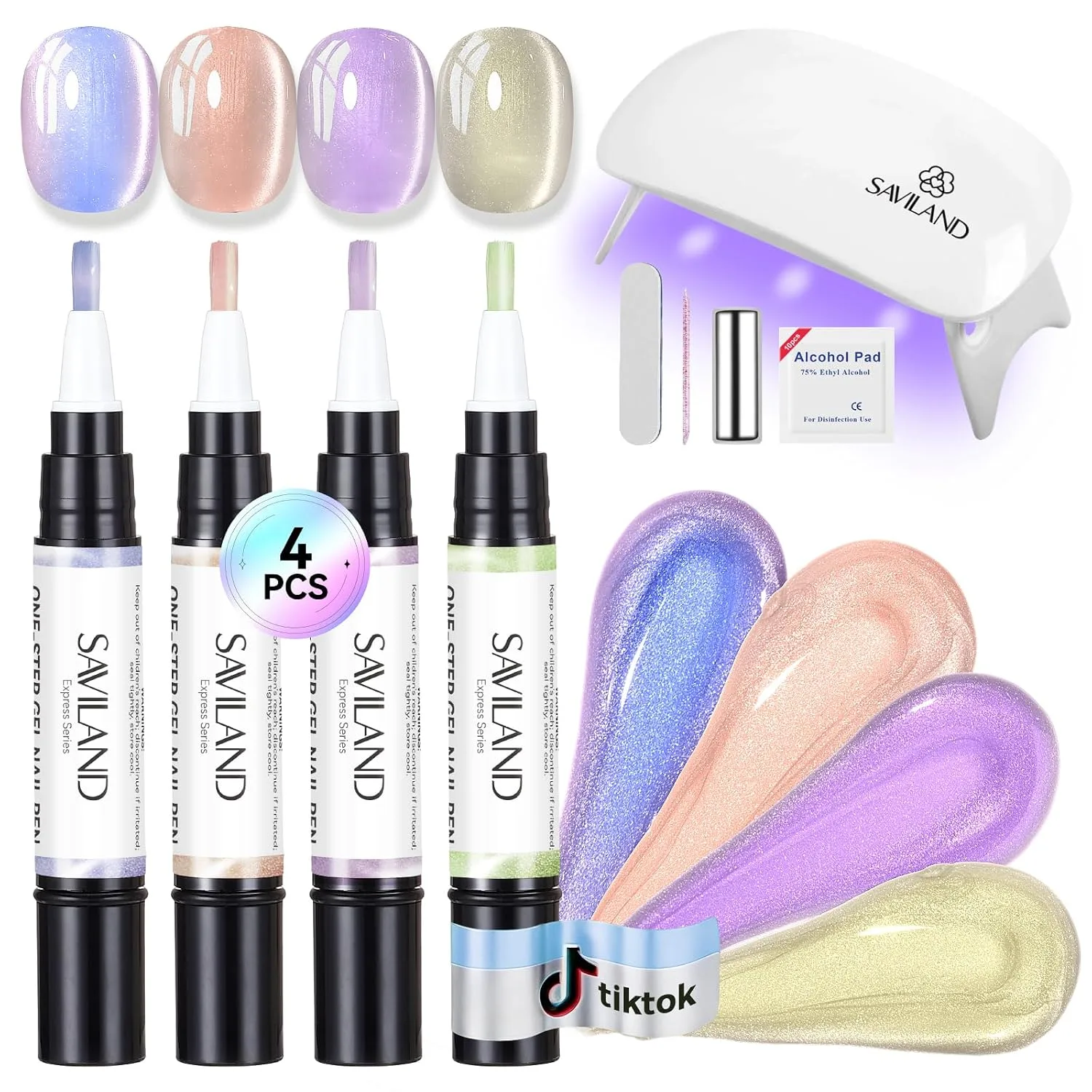 SAVILAND One Step Cat Eye Gel Nail Polish Pen Set with Portable U V Lamp