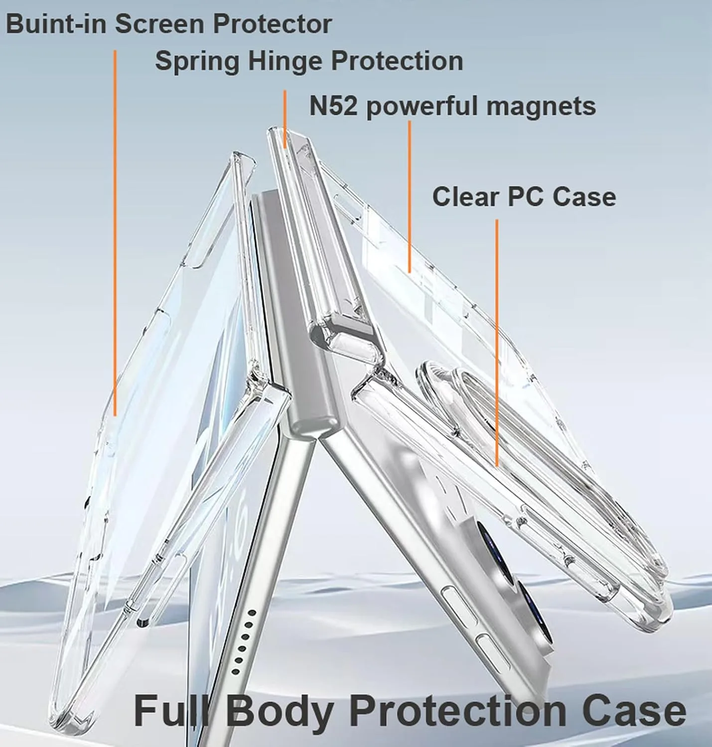 for iPhone Duo Case Compatible with MagSafe, Bulit-in Screen Protector & Spring Hinge Protection, Ultra Strong Magnetic 360° Protection Anti-Yellowing Crystal Clear Phone Cover for Apple iPhone Duo