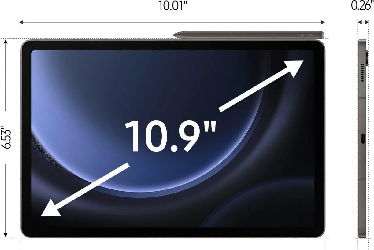 Samsung Galaxy Tab S9 FE 10.9” 128GB WiFi Android Tablet, Large Display, Long Battery Life, Powerful Processor, S Pen, 8MP Camera, Lightweight Durable Design, Expandable Storage, US Version,2023,Gray