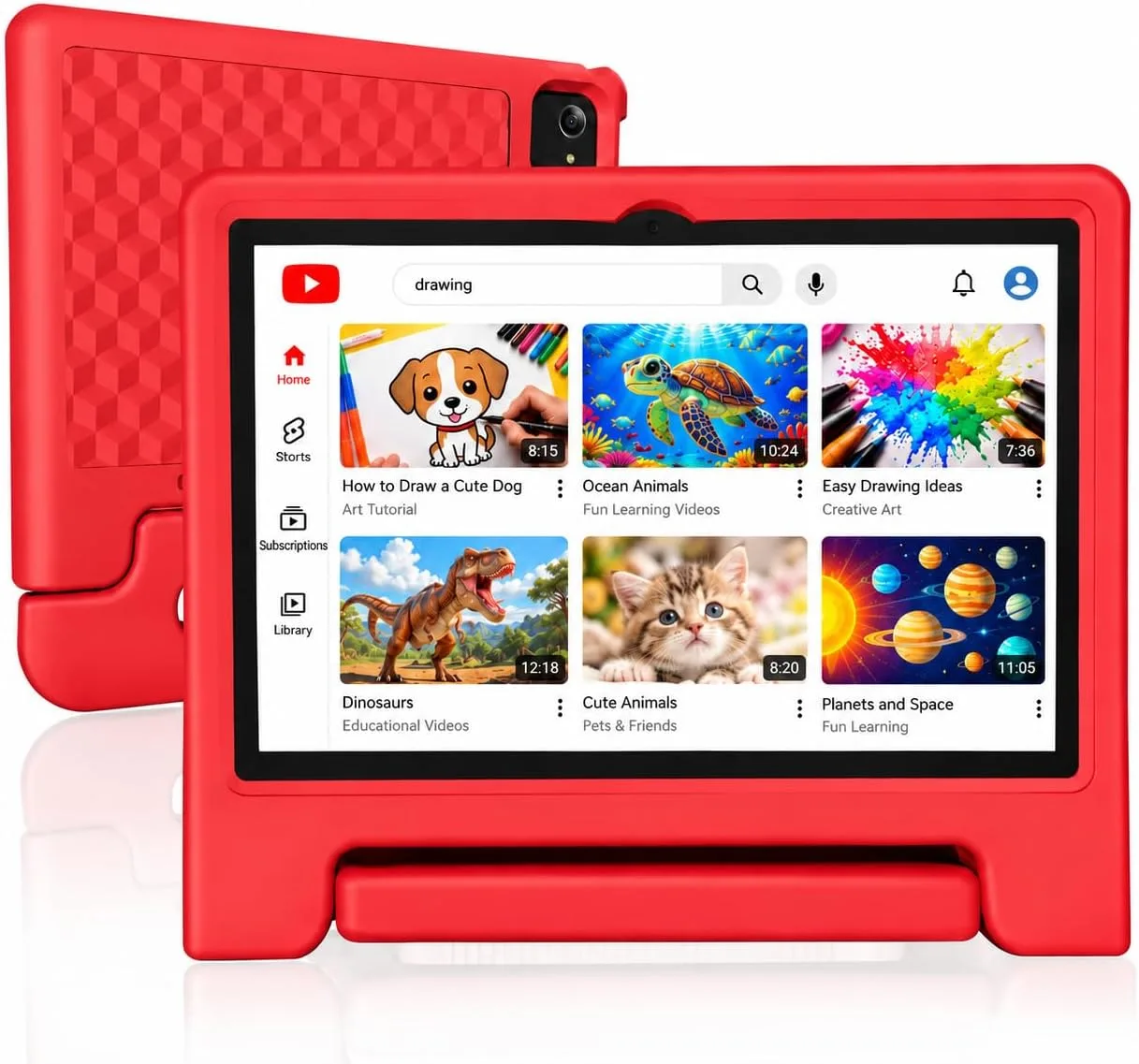 JREN 10.1" Android 15 Tablet with Case, 64GB Storage,Octa-Core Red