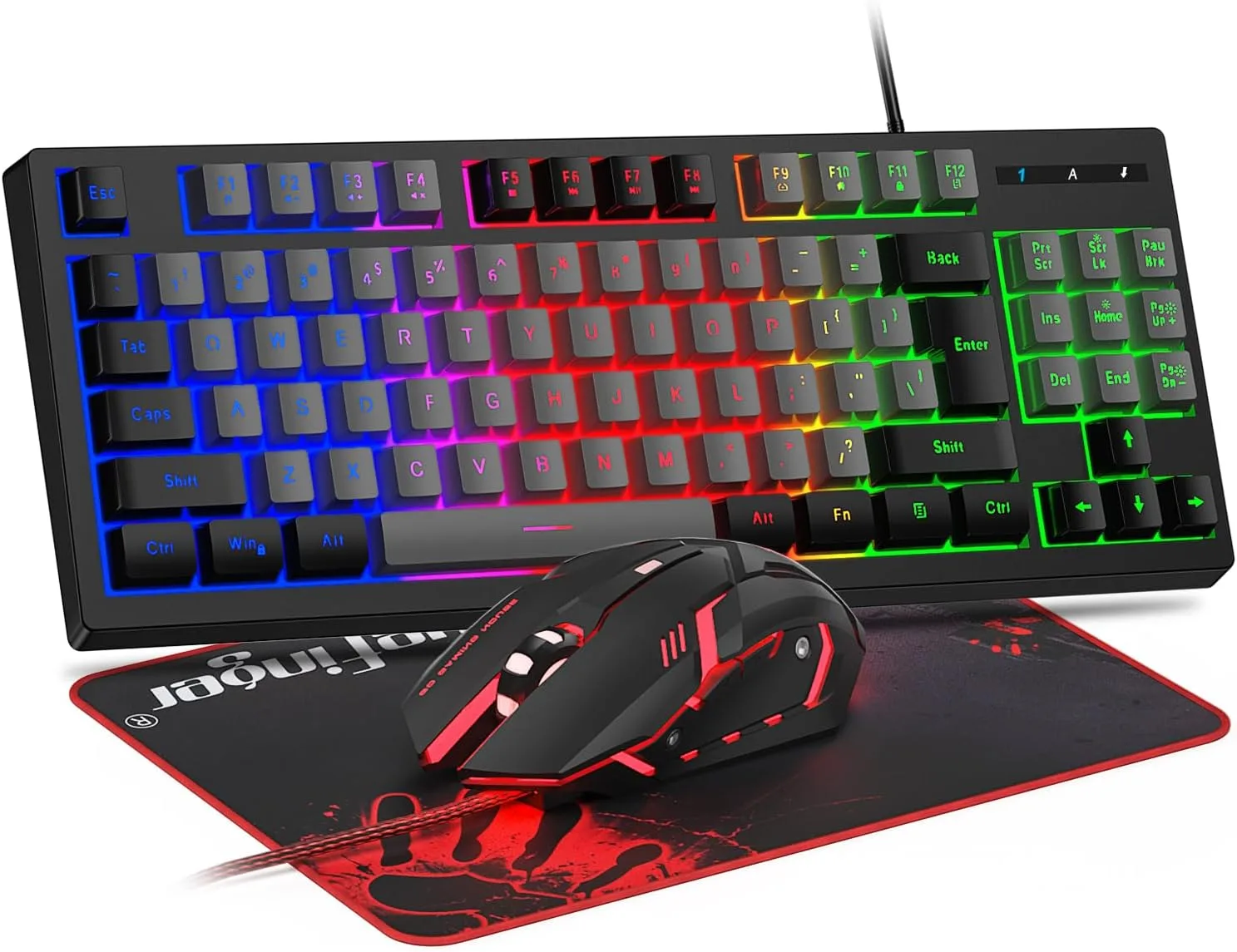 BlueFinger RGB 87 Keys Gaming Keyboard and Backlit Mouse Combo, USB Wired Rainbow Keyboard, Gaming Keyboard Set for Laptop PC Computer Game and Work(Black & Gray)