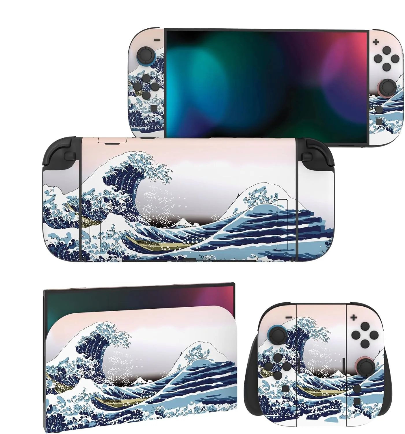 PlayVital for Nintendo Switch 2 Skin Full Set (2-Pack) - Protective Vinyl Decal Stickers for Switch 2 Console, Joycons, Handle Grips & Dock | No Residue, Anti-Scratch - The Great Wave