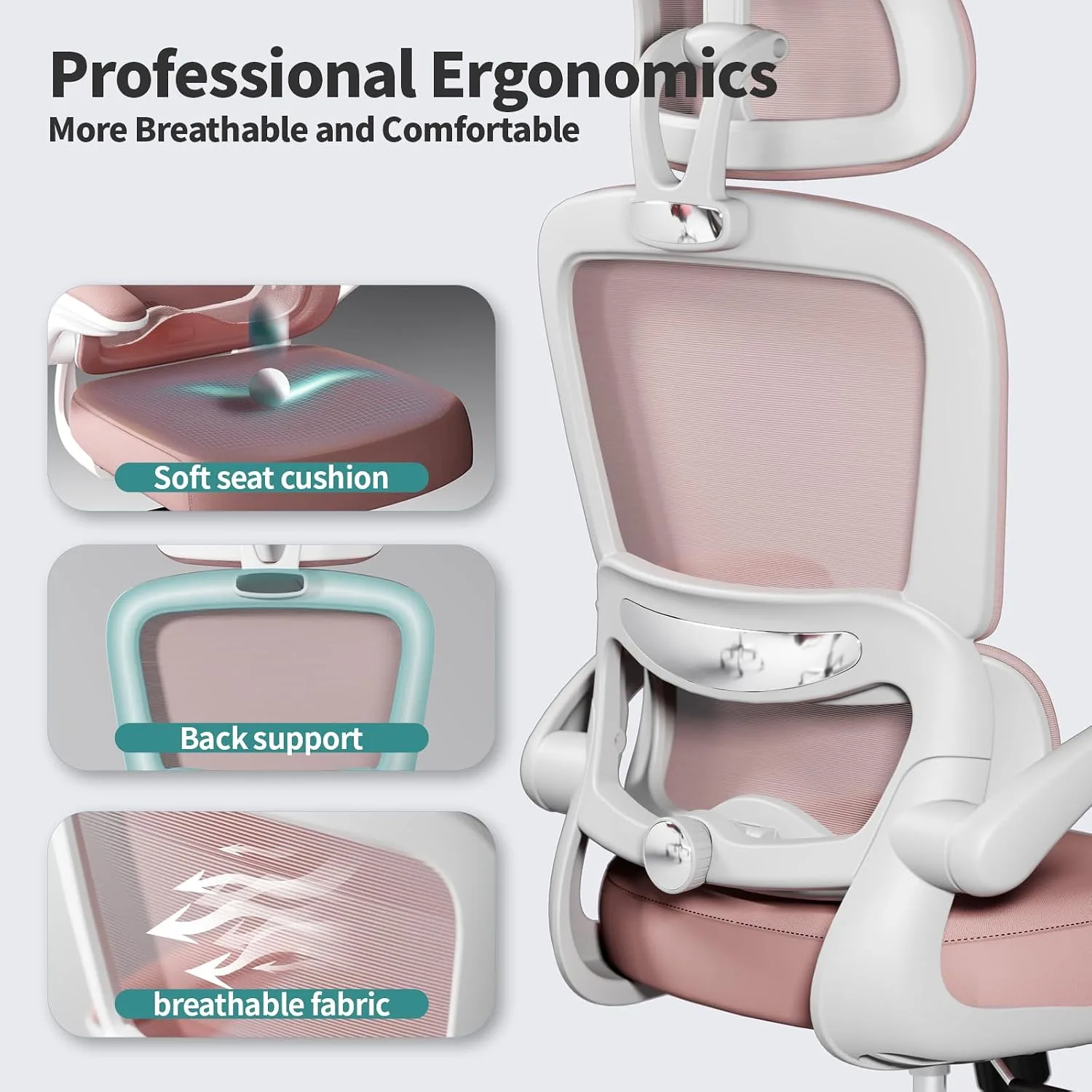 TRALT Office Chair Ergonomic Desk Chair with Lumbar Support Pink, 1