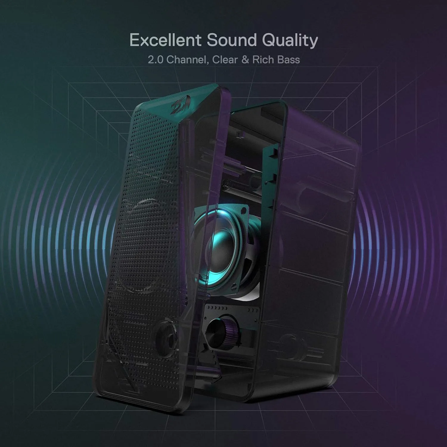 Redragon GS510 RGB Wired Desktop Speakers, 2.0 Channel Stereo Sound, Black