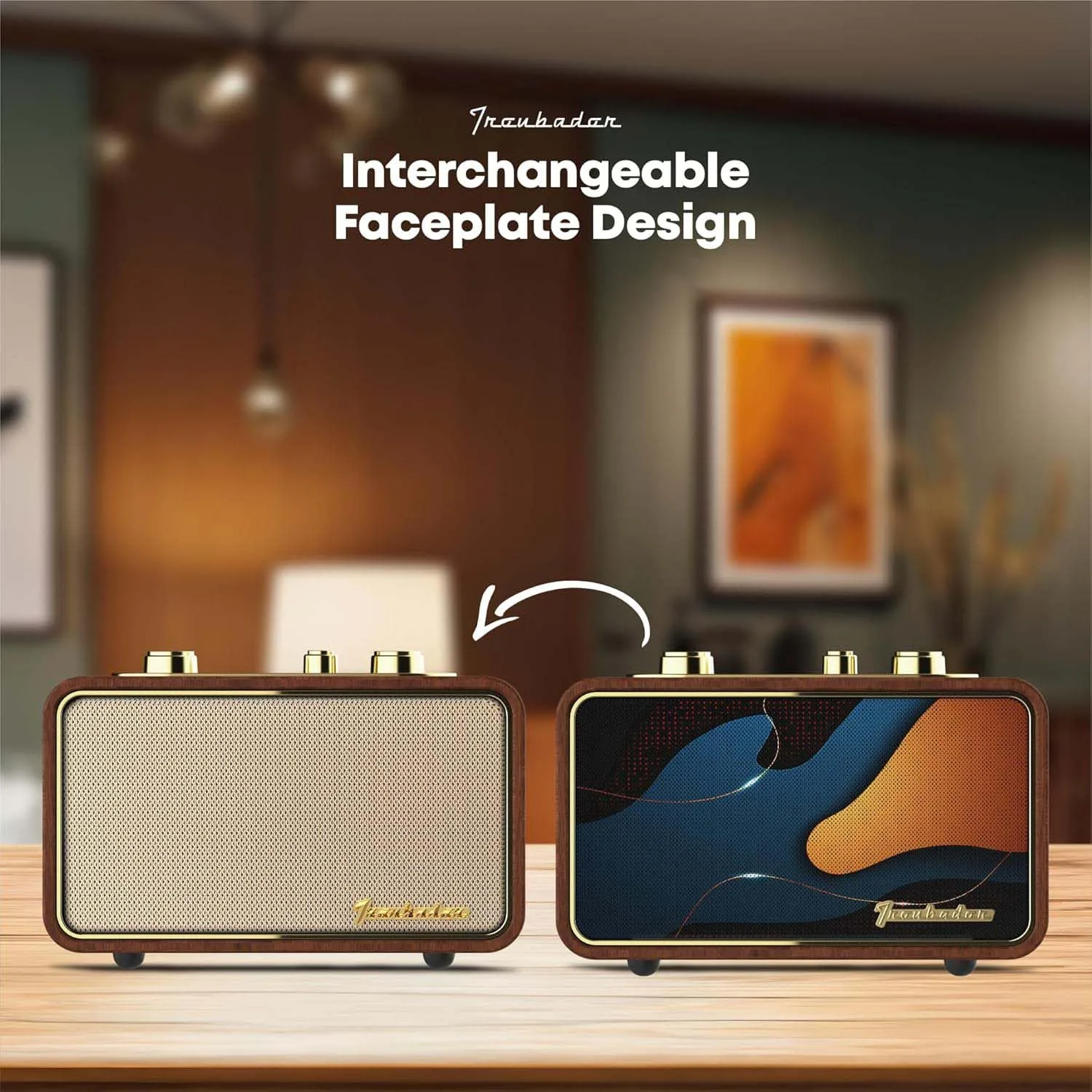 Portable Bluetooth Speaker, Vintage Wireless Radio, Dark Walnut