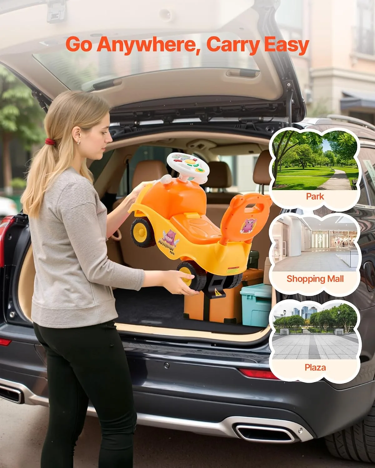 VEVOR Ride On Toddler Push Car, Push Car for Toddler 19 to 36 Months, Kids Ride On Toy with Horn & Music, 48.5 lbs Load Capacity, Under-seat Storage, Foot-to-Floor Walker for Toddlers Boys Girls