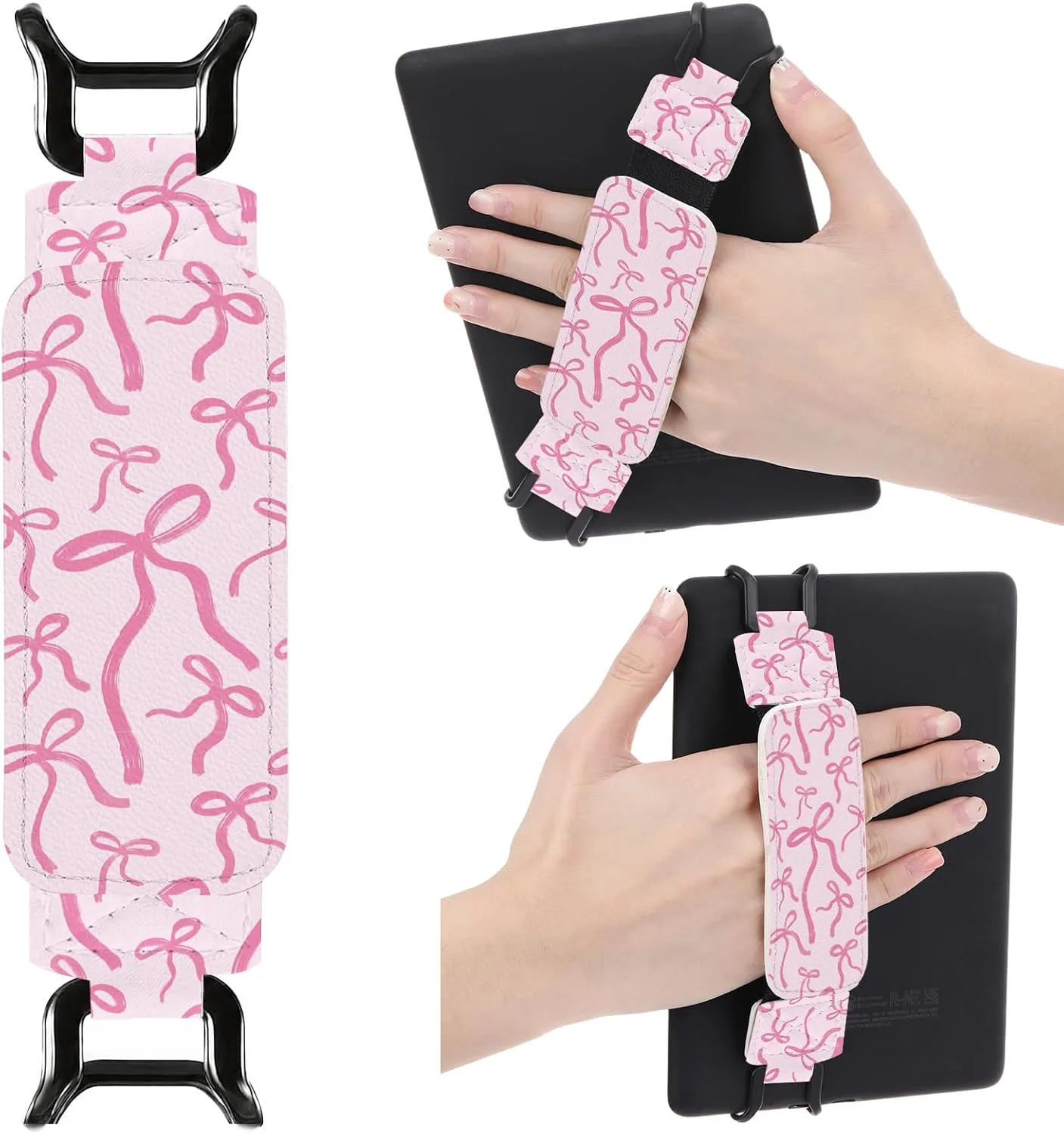 Hand Strap Accessories for Kindle - Pink Bow Finger Grip for 6-8" Paperwhite 11th/12th Generation/Kobo/Sony/Lenovo/Fire Ereader E-Book Tablet Lightweight High Elasticity Holder for Reading