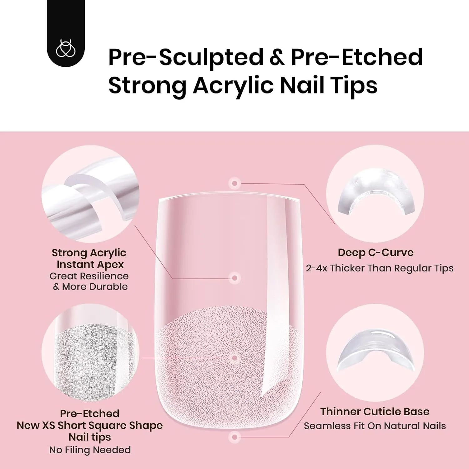 Beetles Tipex Instant Apex Nail Tips, XS Square, 192pcs 16 Sizes(00-14)