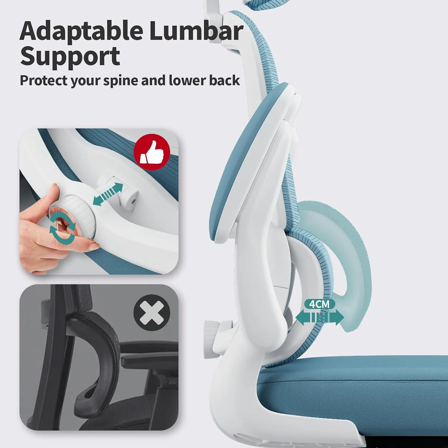 TRALT Office Chair Ergonomic Desk Chair with Lumbar Support Sky Blue, 1