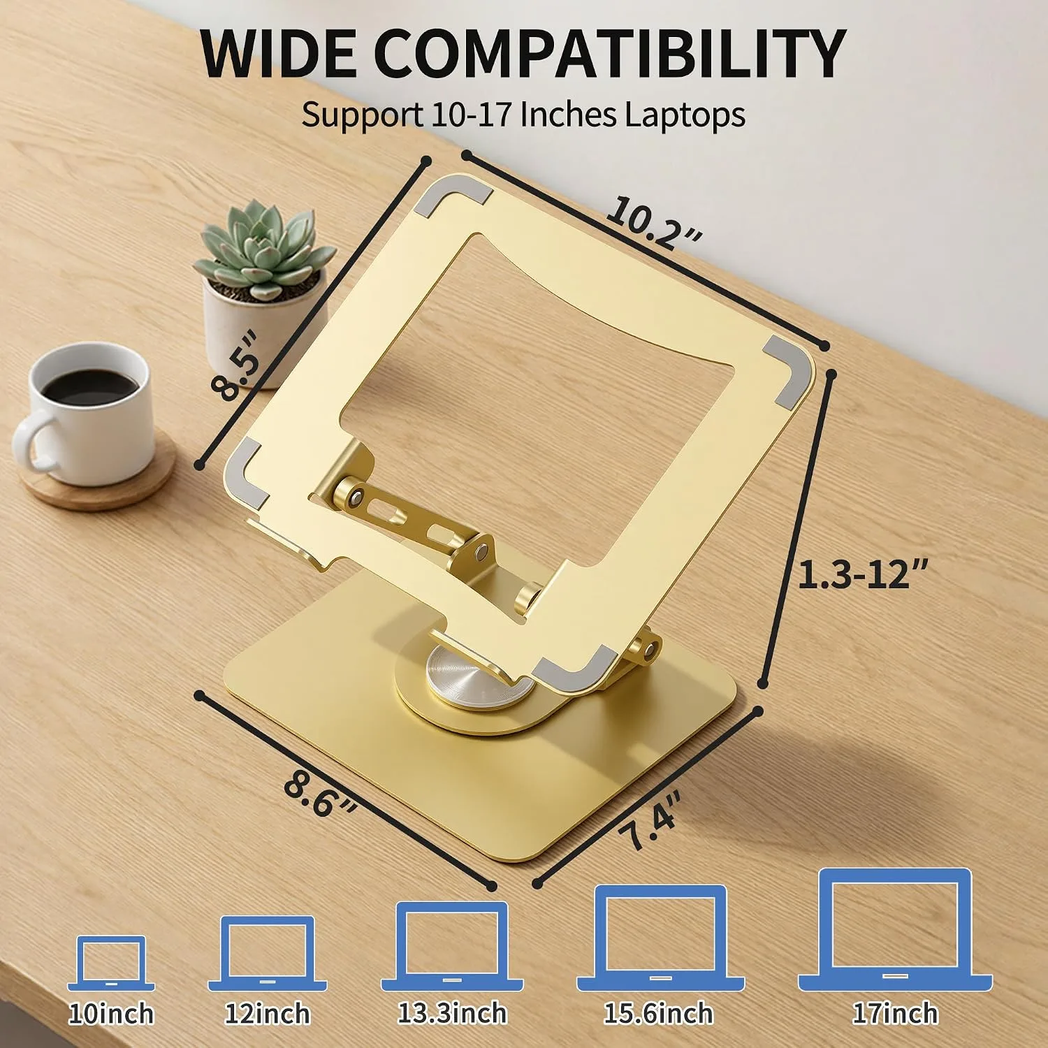 SOUNDANCE 360 Rotating Laptop Stand, Adjustable Riser,10-17", Gold