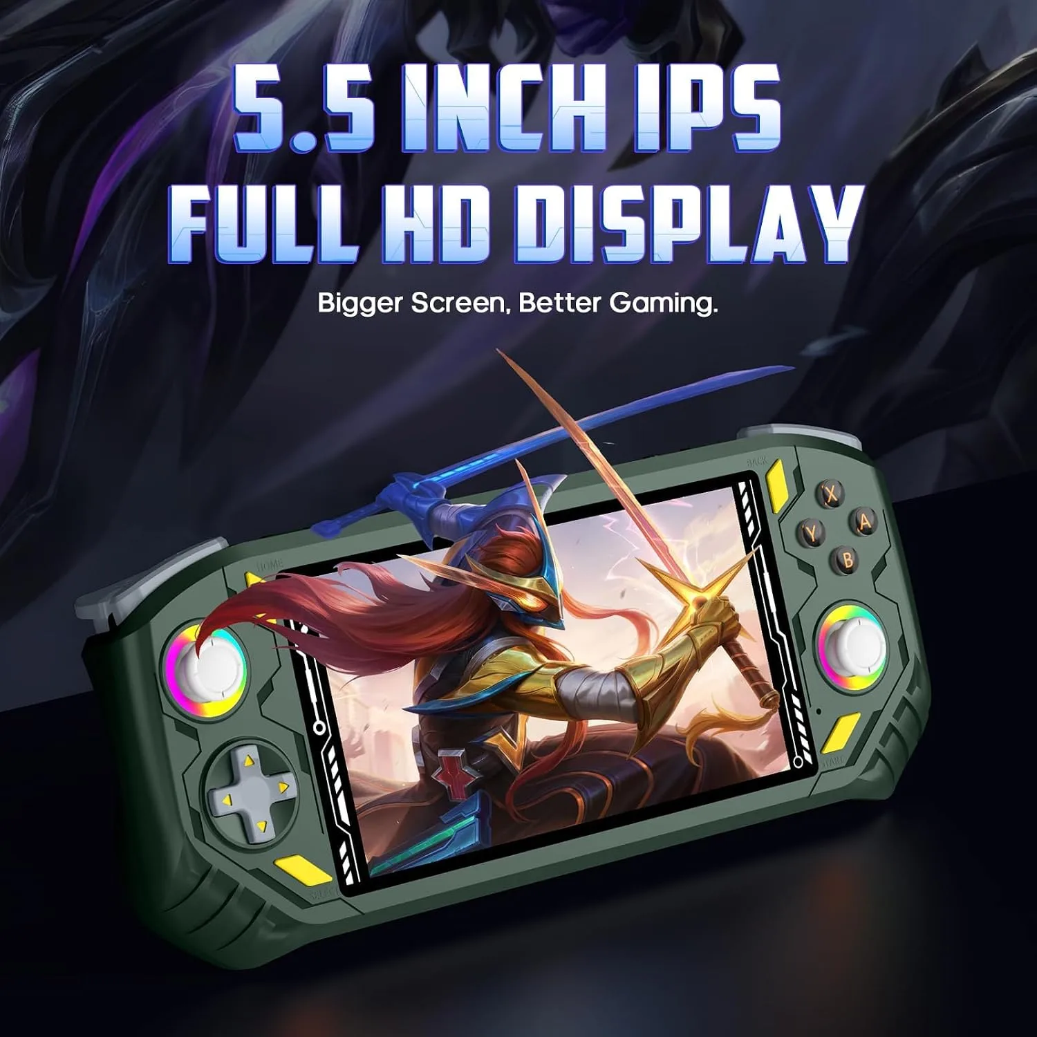 RG52MINI Retro Handheld Game Console, 5.5 Inch IPS HD Screen, Portable Dual System, 64GB Support 30+ Emulators & 22000+ Games, WiFi Multiplayer, HDMI Output, 5000mAh Battery (Green)