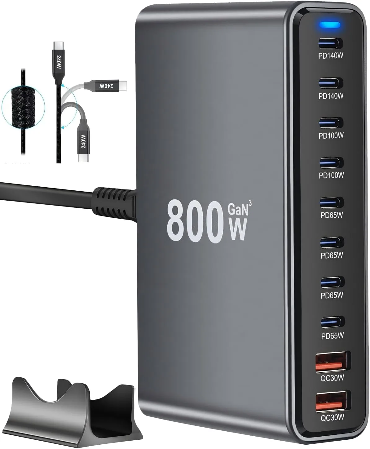 800W USB C Charger Block, 10-Port USB Charging Station with Dual 140W PD