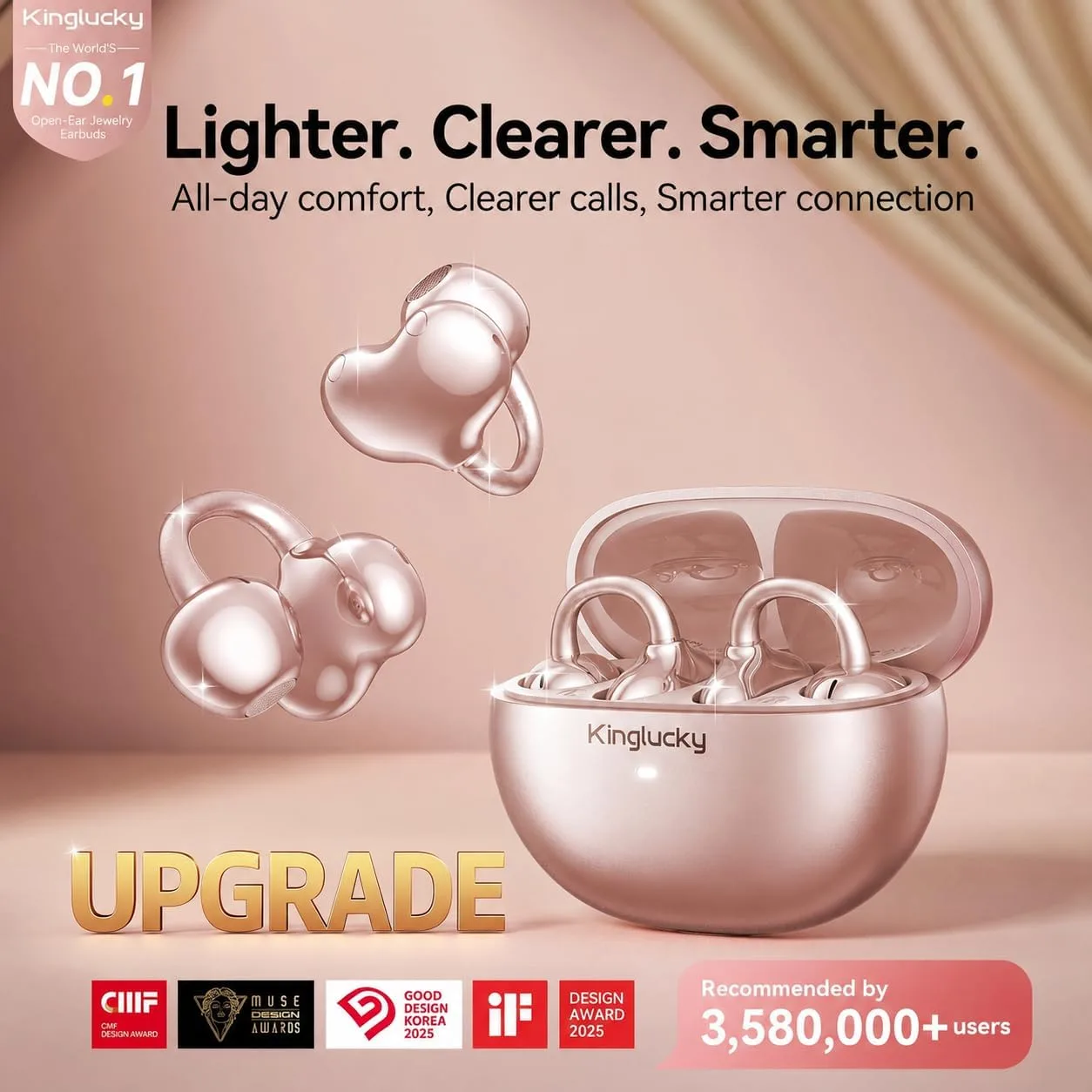 Kinglucky Upgraded Clip-On Earbuds, Open Ear Wireless Earbuds Bluetooth 6.0